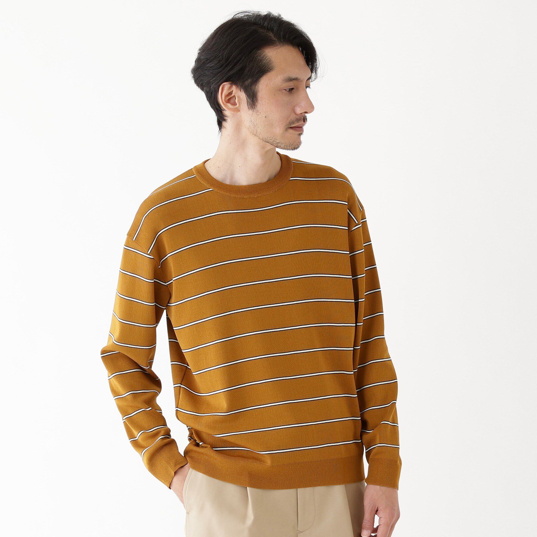 TAKEO KIKUCHI「【THE FLAGSHIP】ボーダー プルオーバー ニット」|ニット・セーター|オレンジ(366)