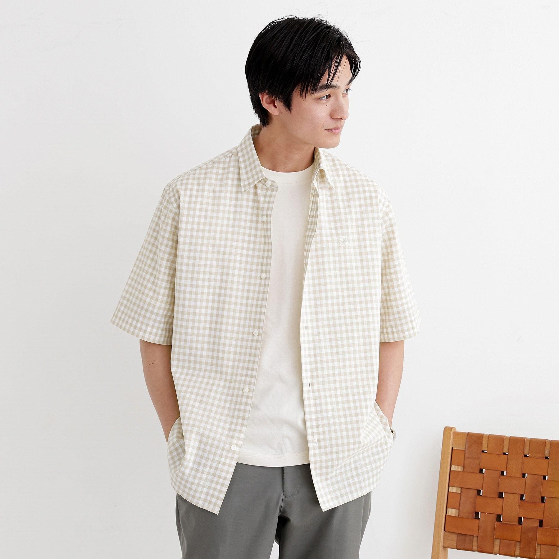 TAKEO KIKUCHI「【LIMITED】ワンポイント刺繍 綿麻チェック 半袖シャツ」|シャツ・ブラウス|