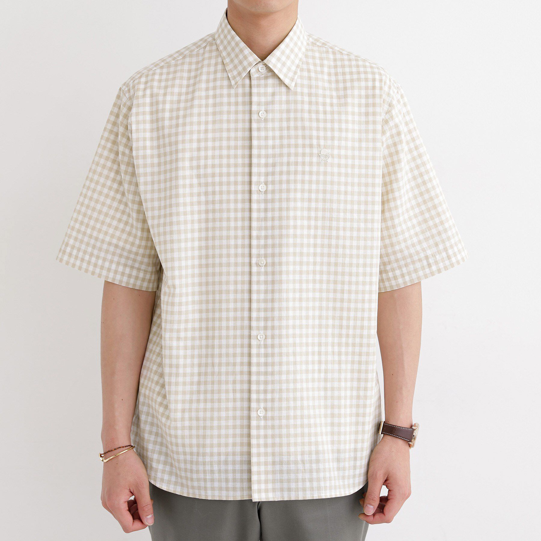 TAKEO KIKUCHI「【LIMITED】ワンポイント刺繍 綿麻チェック 半袖シャツ」|シャツ・ブラウス|