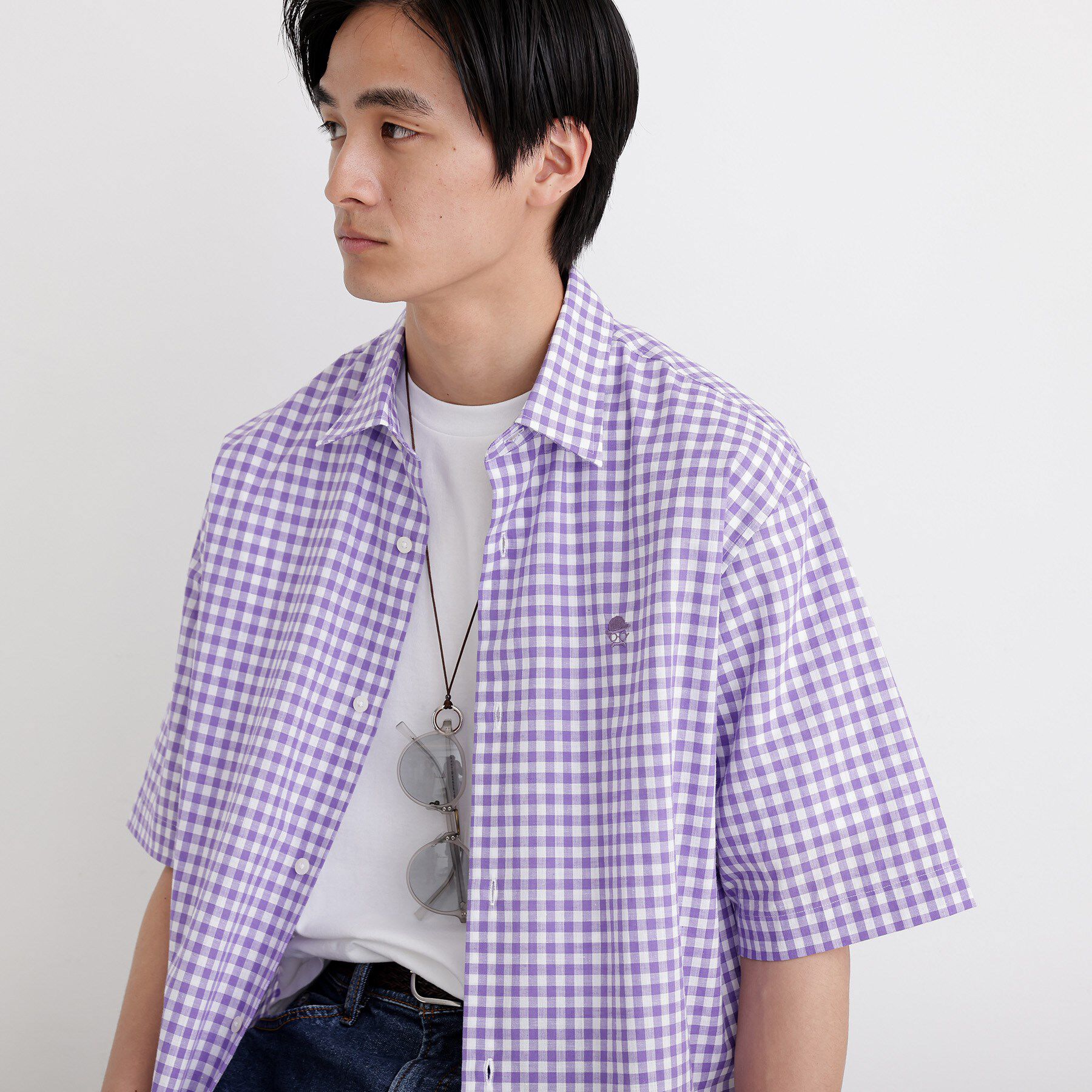 TAKEO KIKUCHI「【LIMITED】ワンポイント刺繍 綿麻チェック 半袖シャツ」|シャツ・ブラウス|