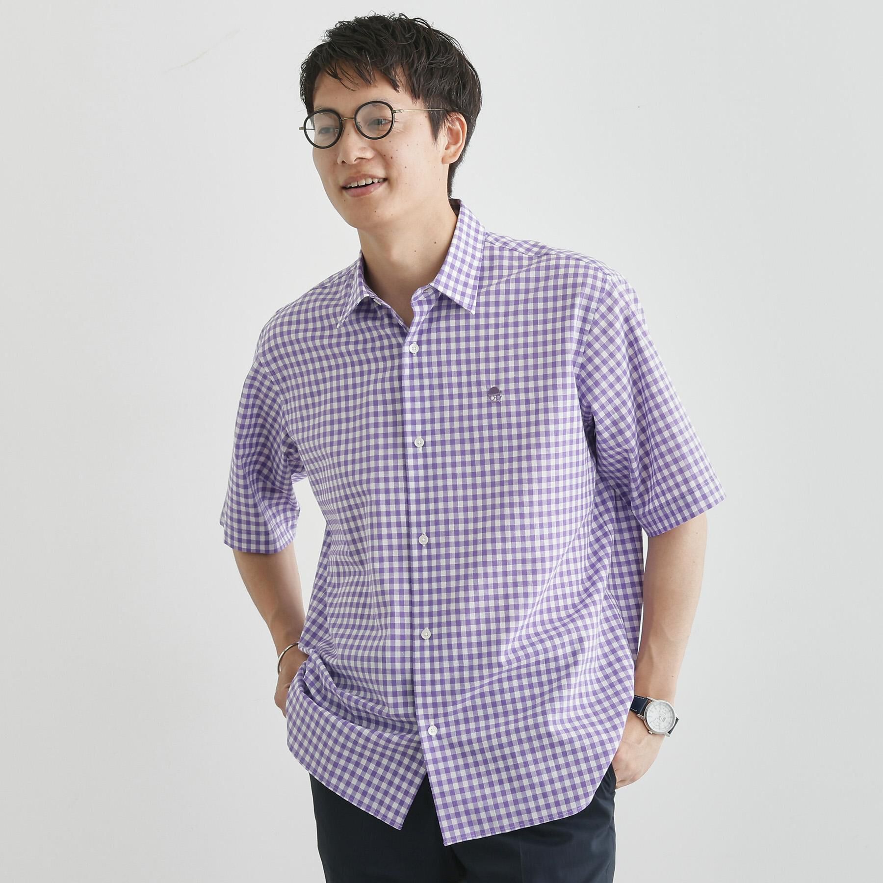 TAKEO KIKUCHI「【LIMITED】ワンポイント刺繍 綿麻チェック 半袖シャツ」|シャツ・ブラウス|