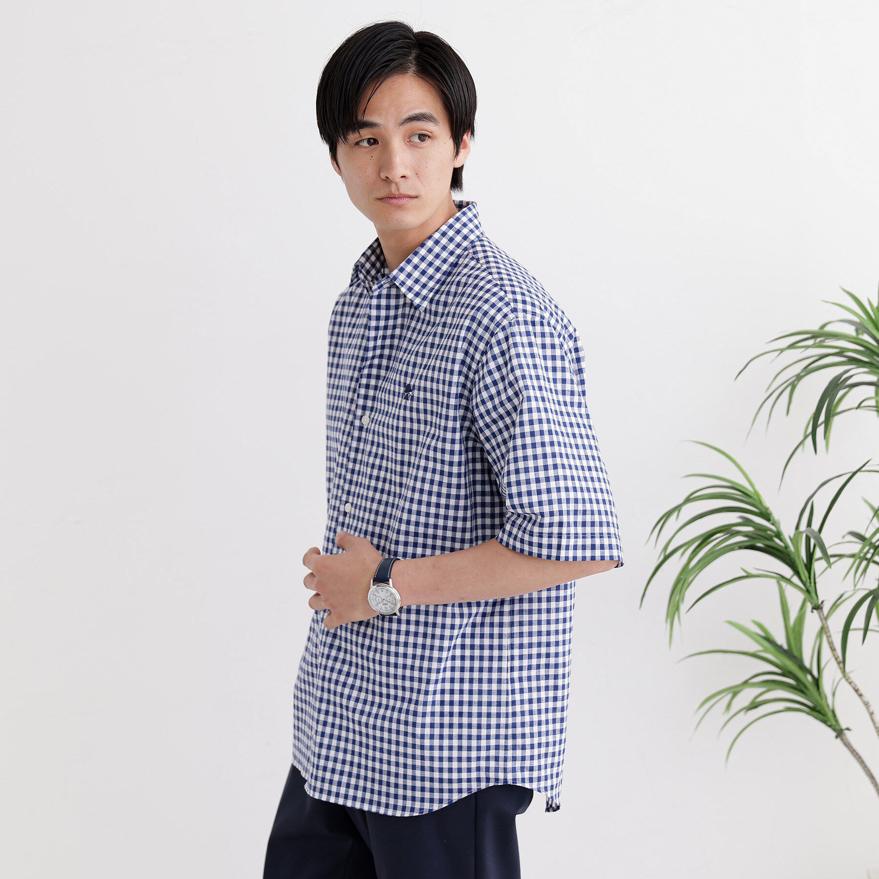 TAKEO KIKUCHI「【LIMITED】ワンポイント刺繍 綿麻チェック 半袖シャツ」|シャツ・ブラウス|