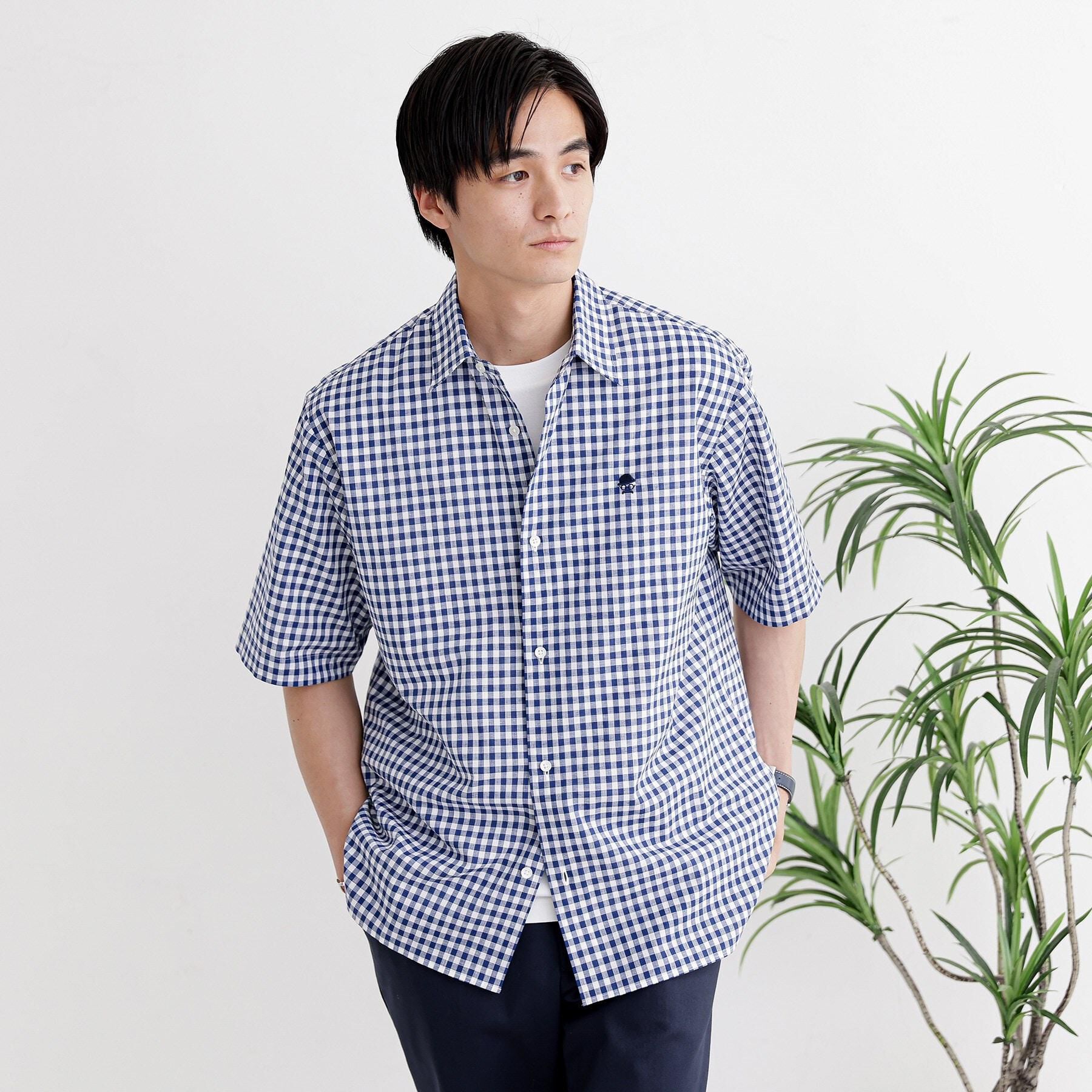 TAKEO KIKUCHI「【LIMITED】ワンポイント刺繍 綿麻チェック 半袖シャツ」|シャツ・ブラウス|