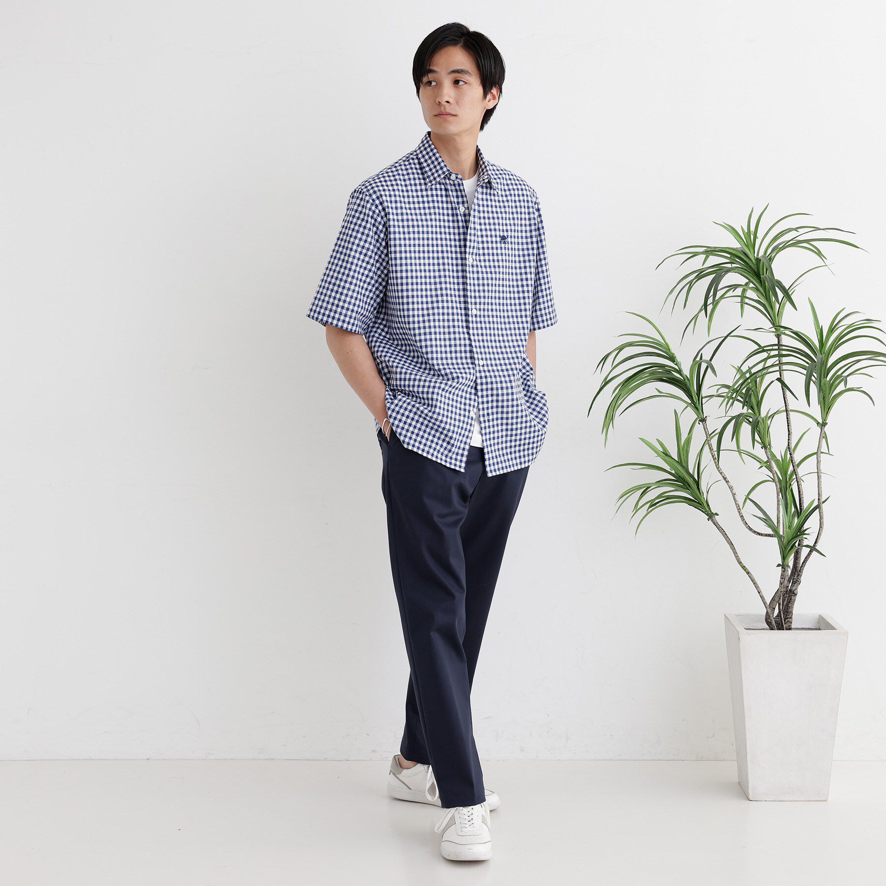 TAKEO KIKUCHI「【LIMITED】ワンポイント刺繍 綿麻チェック 半袖シャツ」|シャツ・ブラウス|