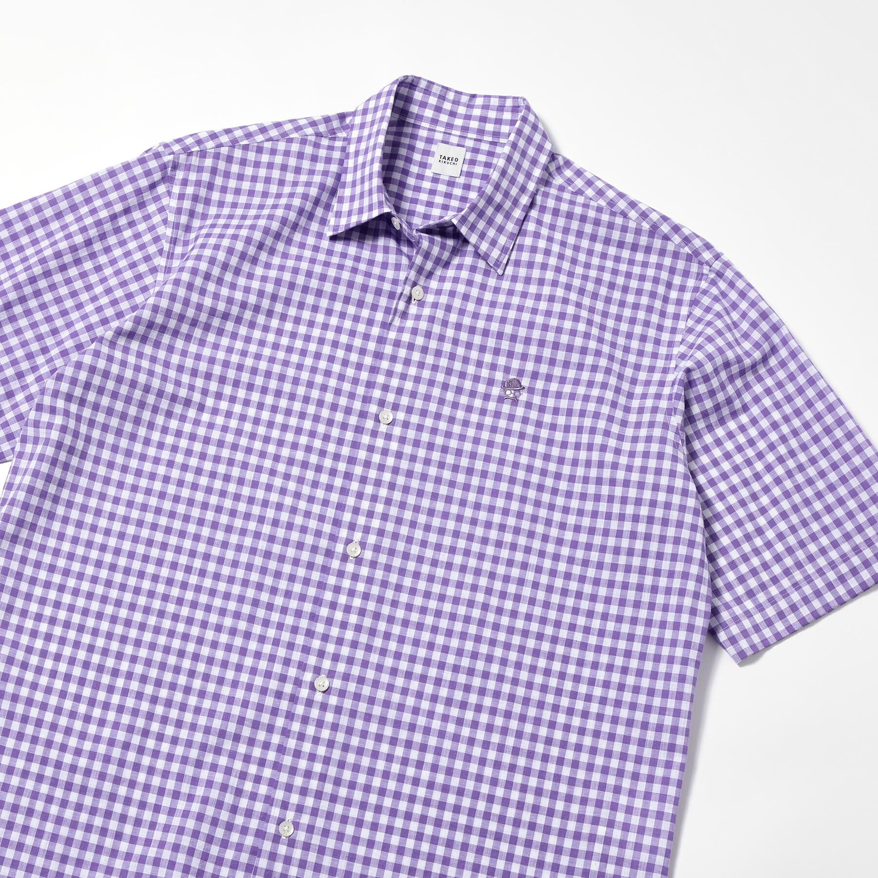 TAKEO KIKUCHI「【LIMITED】ワンポイント刺繍 綿麻チェック 半袖シャツ」|シャツ・ブラウス|ラベンダー(080)