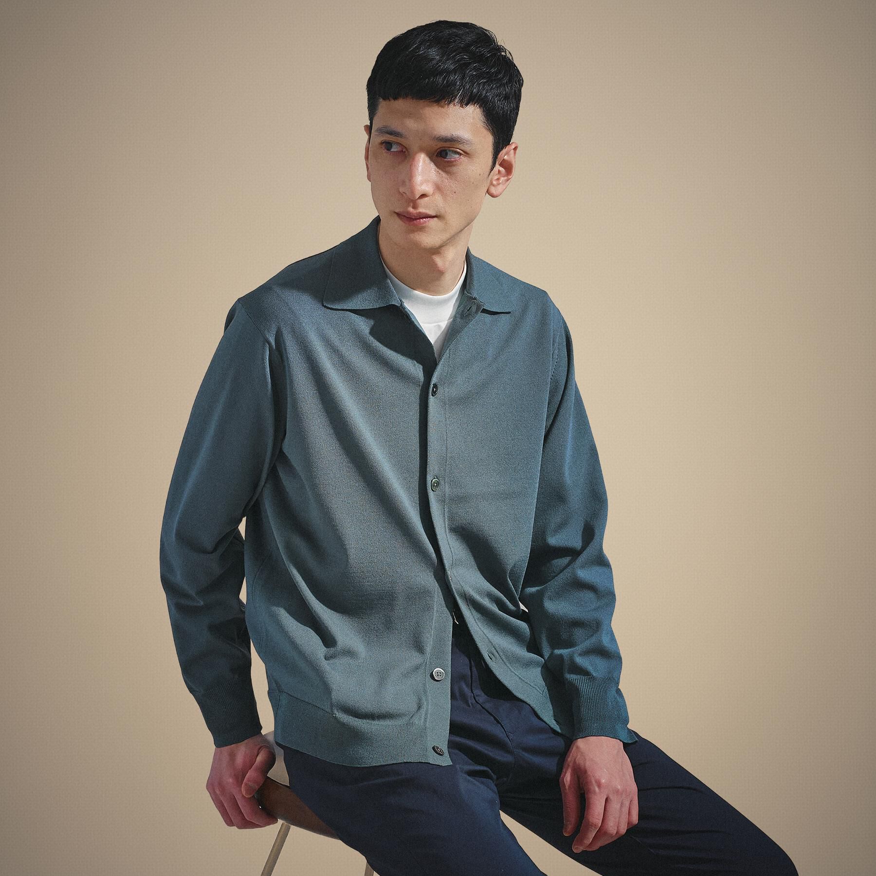 TAKEO KIKUCHI「ポロ ニットシャツ カーディガン」|カーディガン|グリーン(023)