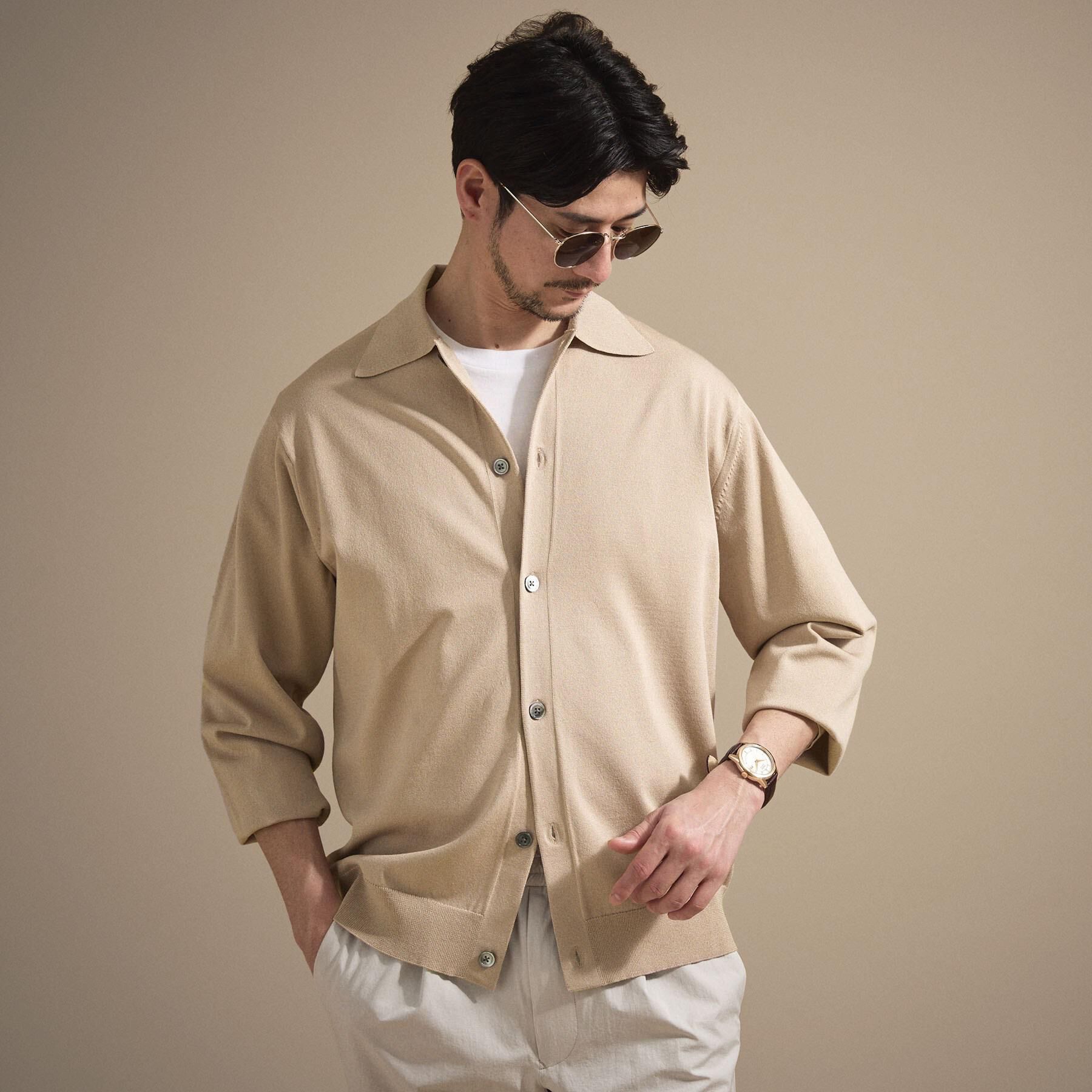 TAKEO KIKUCHI「ポロ ニットシャツ カーディガン」|カーディガン|ベージュ(052)