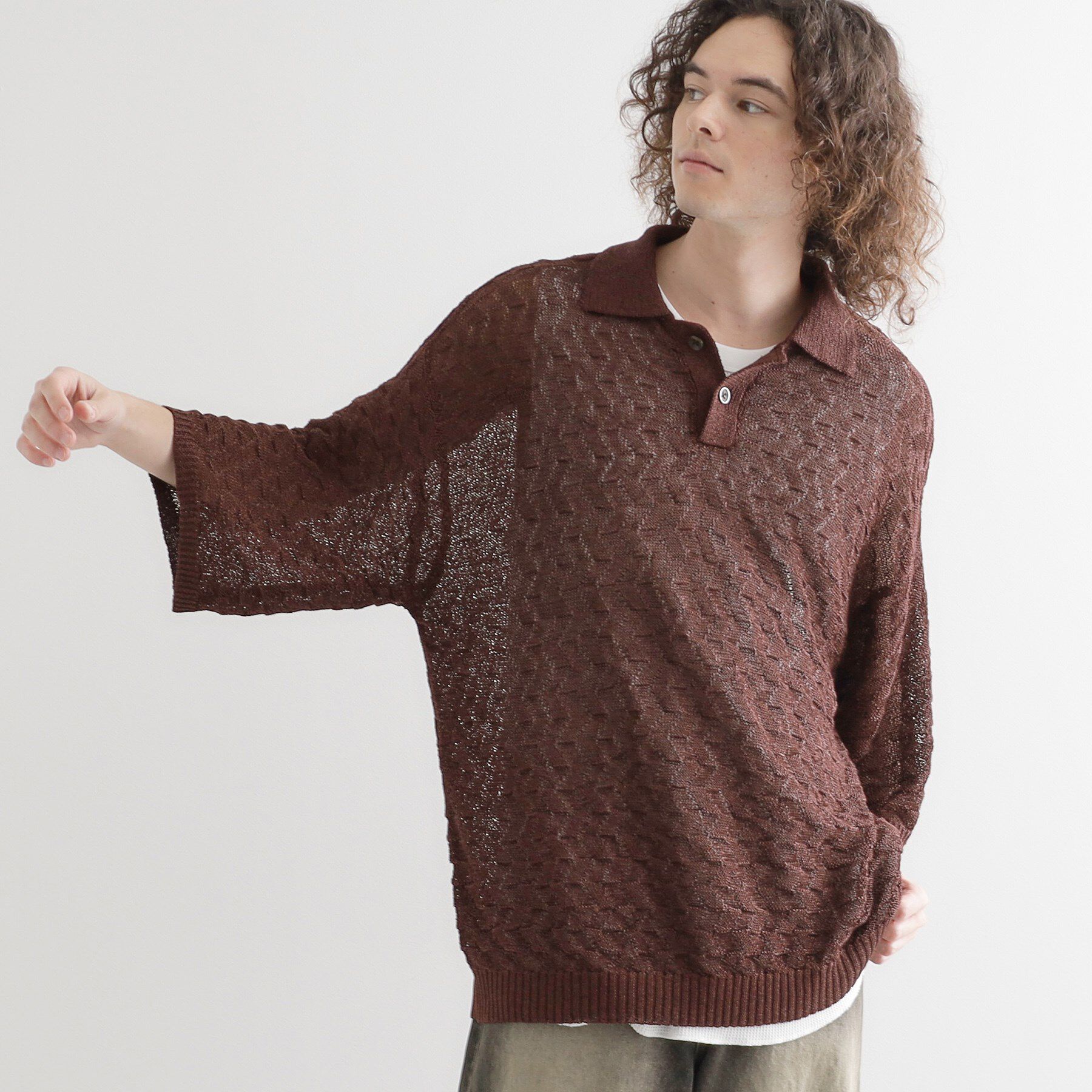 tk.TAKEO KIKUCHI「ストローヤーンポロニット」|ニット・セーター|ブラウン(044)