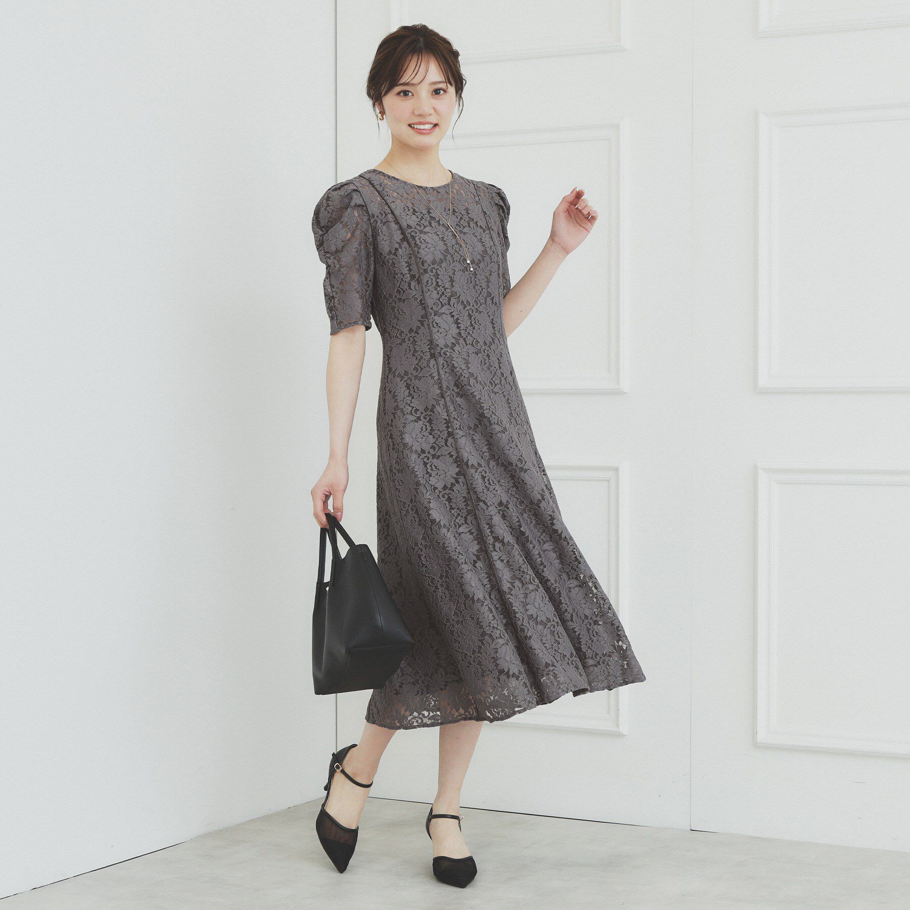 index「総レースギャザースリーブワンピース【洗濯機洗い可】」|ワンピース|