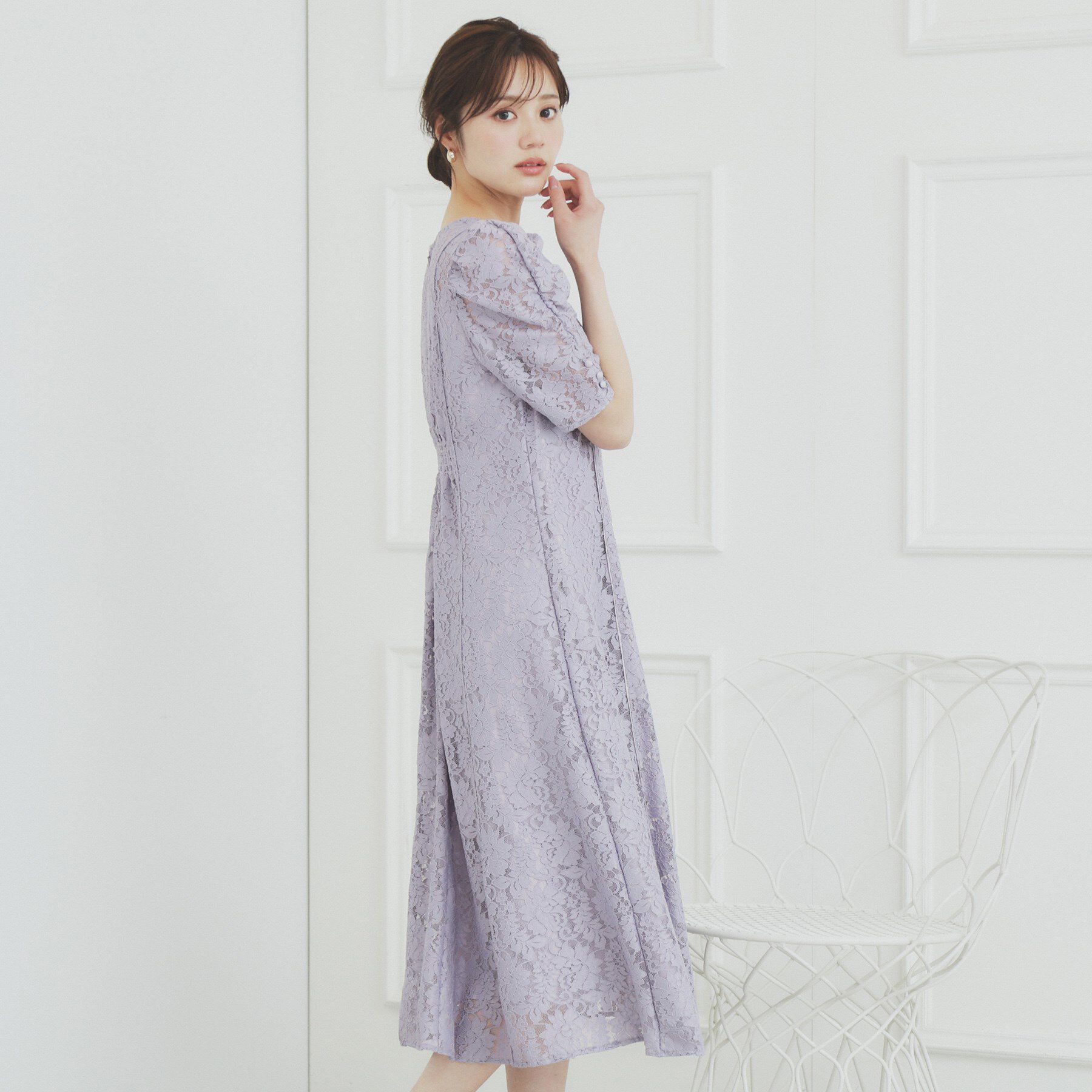 index「総レースギャザースリーブワンピース【洗濯機洗い可】」|ワンピース|