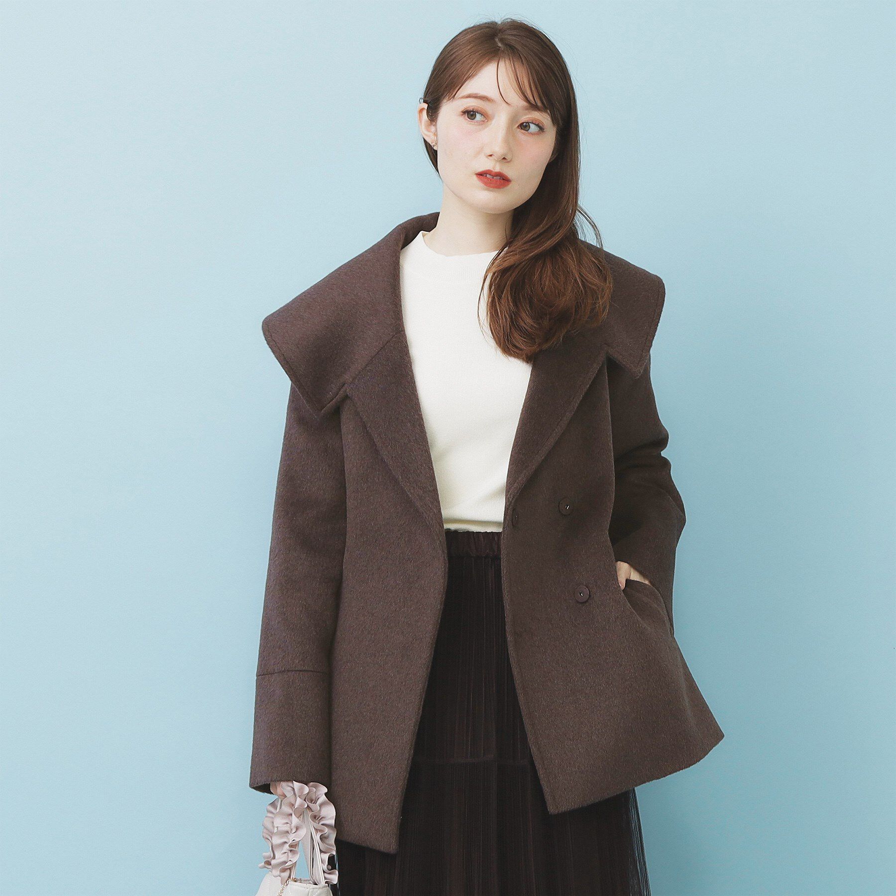 index「ベルト付ビッグカラーミドルコート」|チェスターコート|ブラウン(044)
