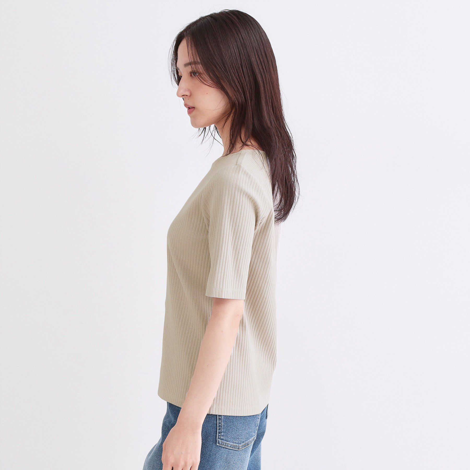 OPAQUE.CLIP「ベーシックリブボートネックカットソー【洗濯機OK】」|Tシャツ・カットソー|