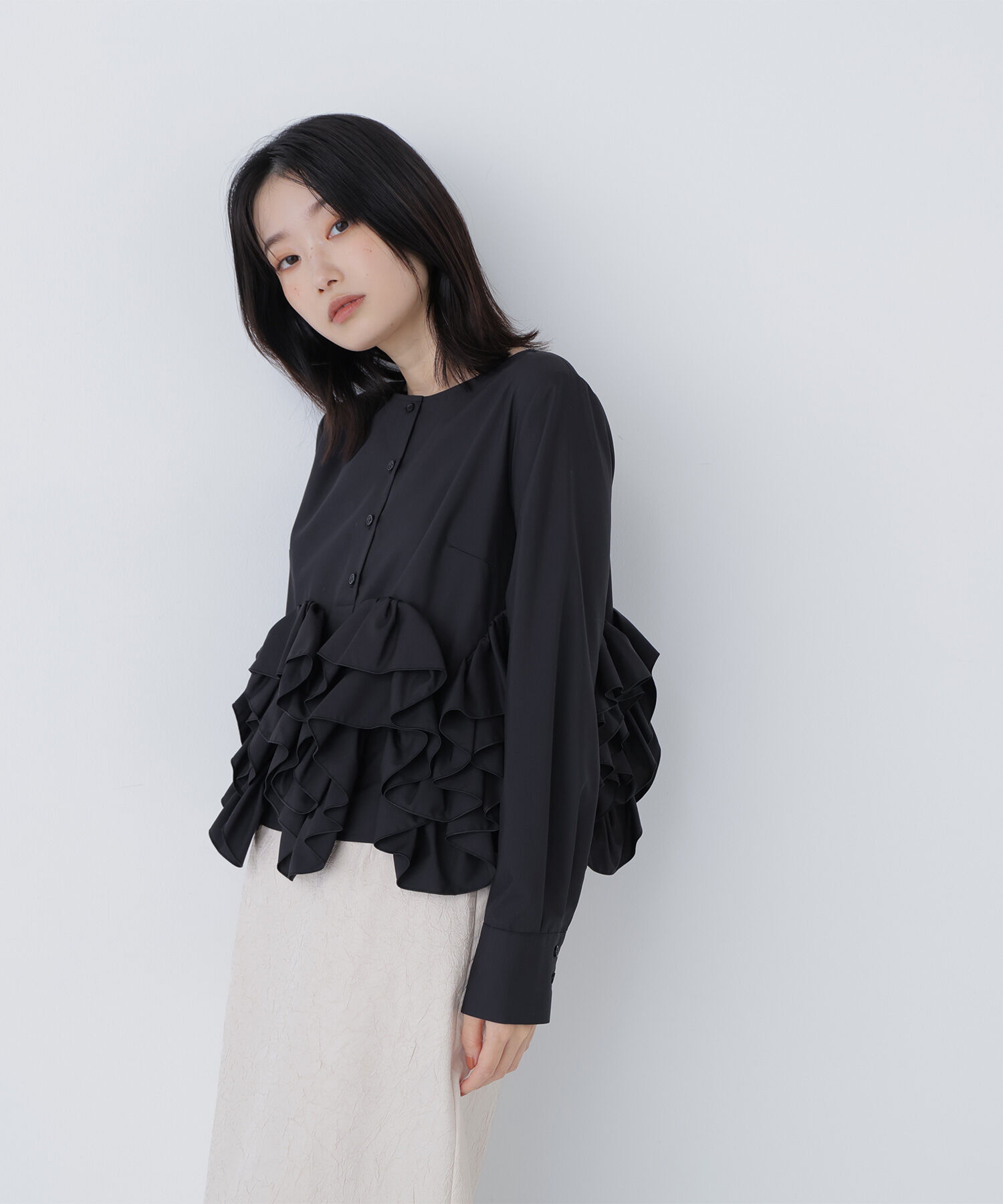  「ヘムデザインブラウス」|シャツ・ブラウス|ブラック