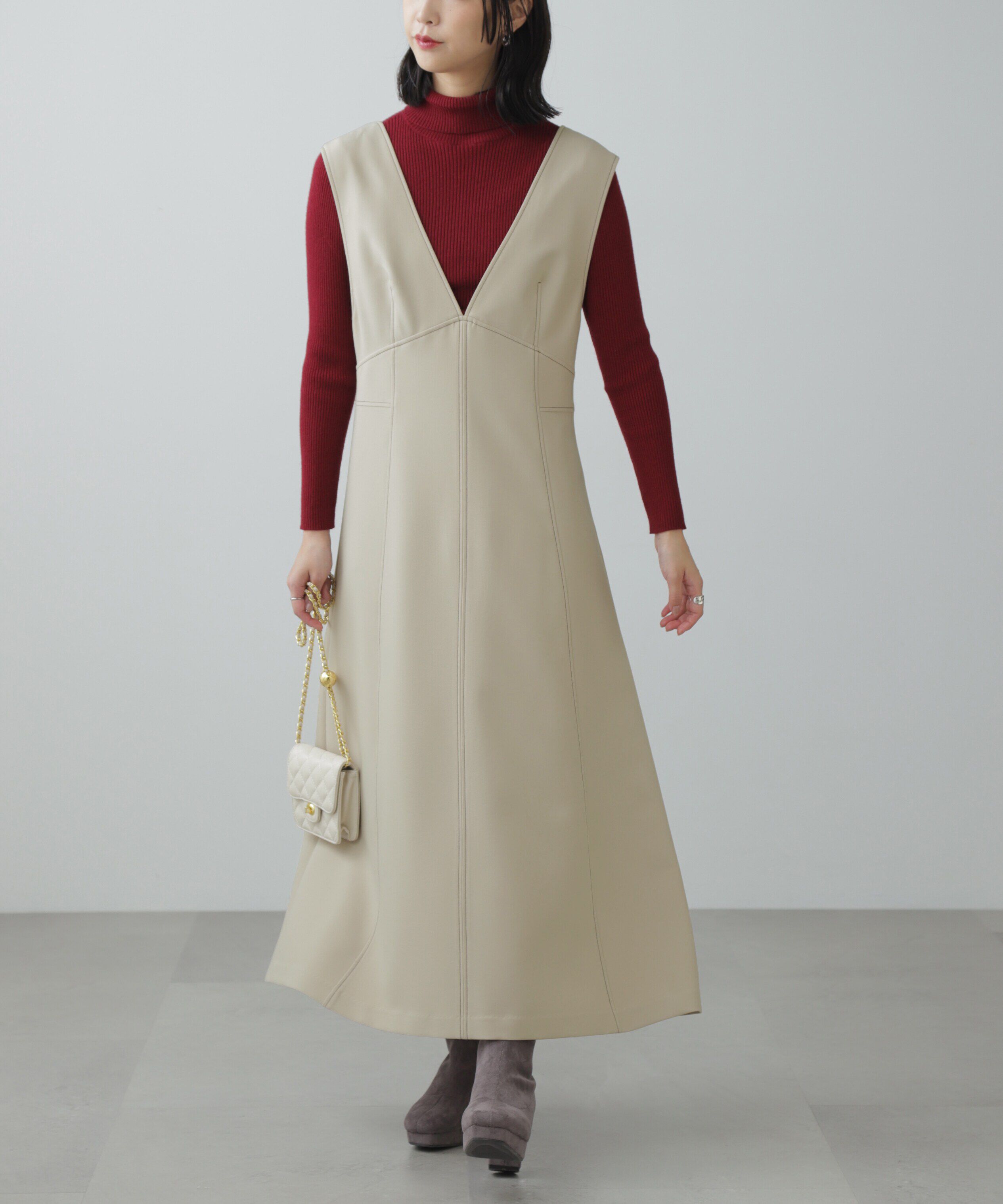  「配色ステッチジャンスカ」|ワンピース|ライトベージ