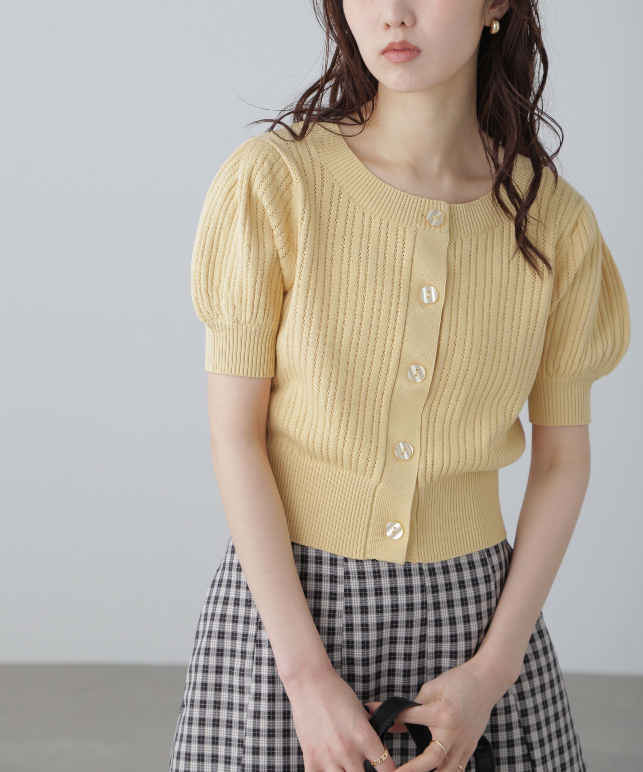  「透かし編み前後2wayカーディガン」|ニット・セーター|イエロー