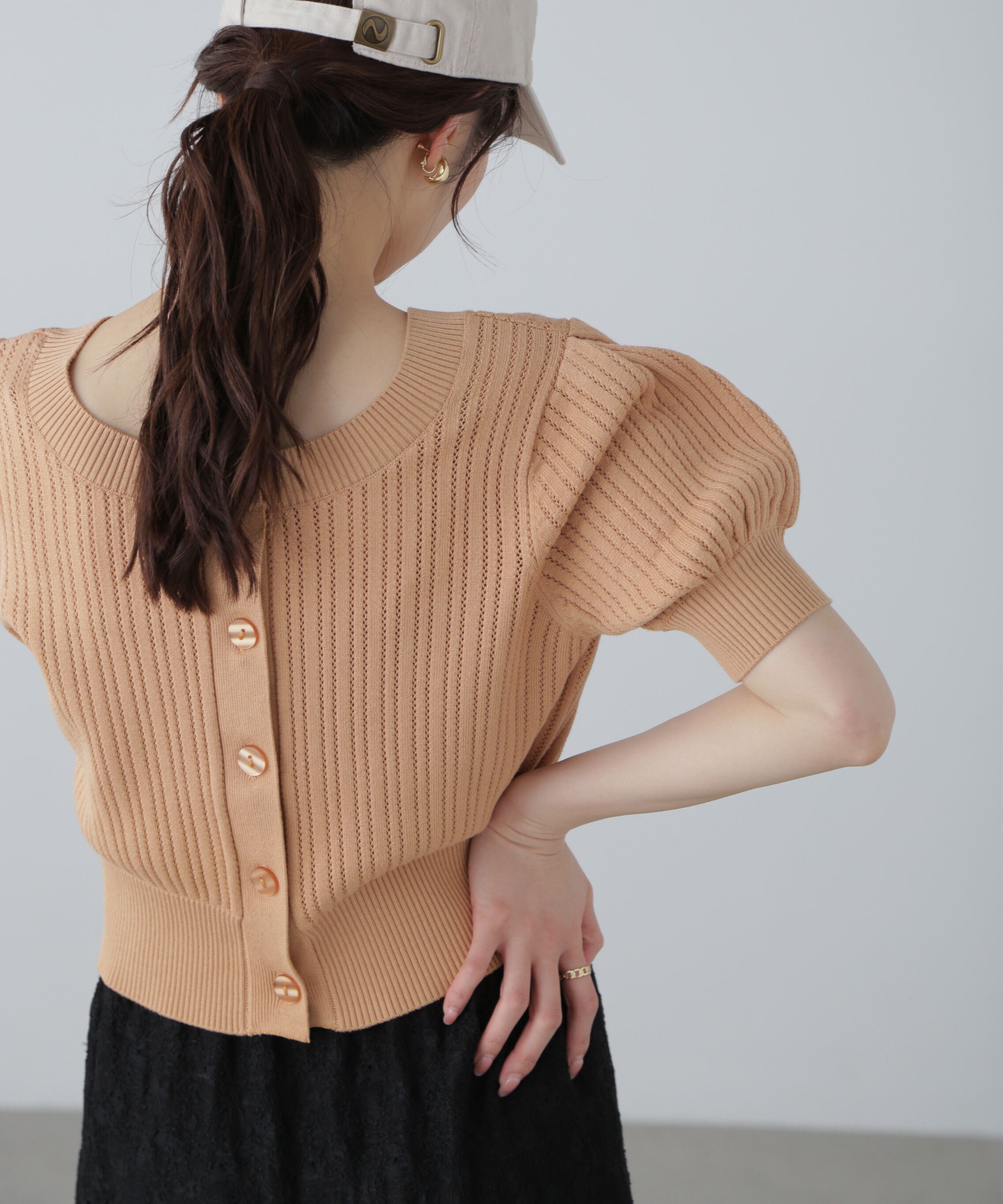  「透かし編み前後2wayカーディガン」|ニット・セーター|オレンジ