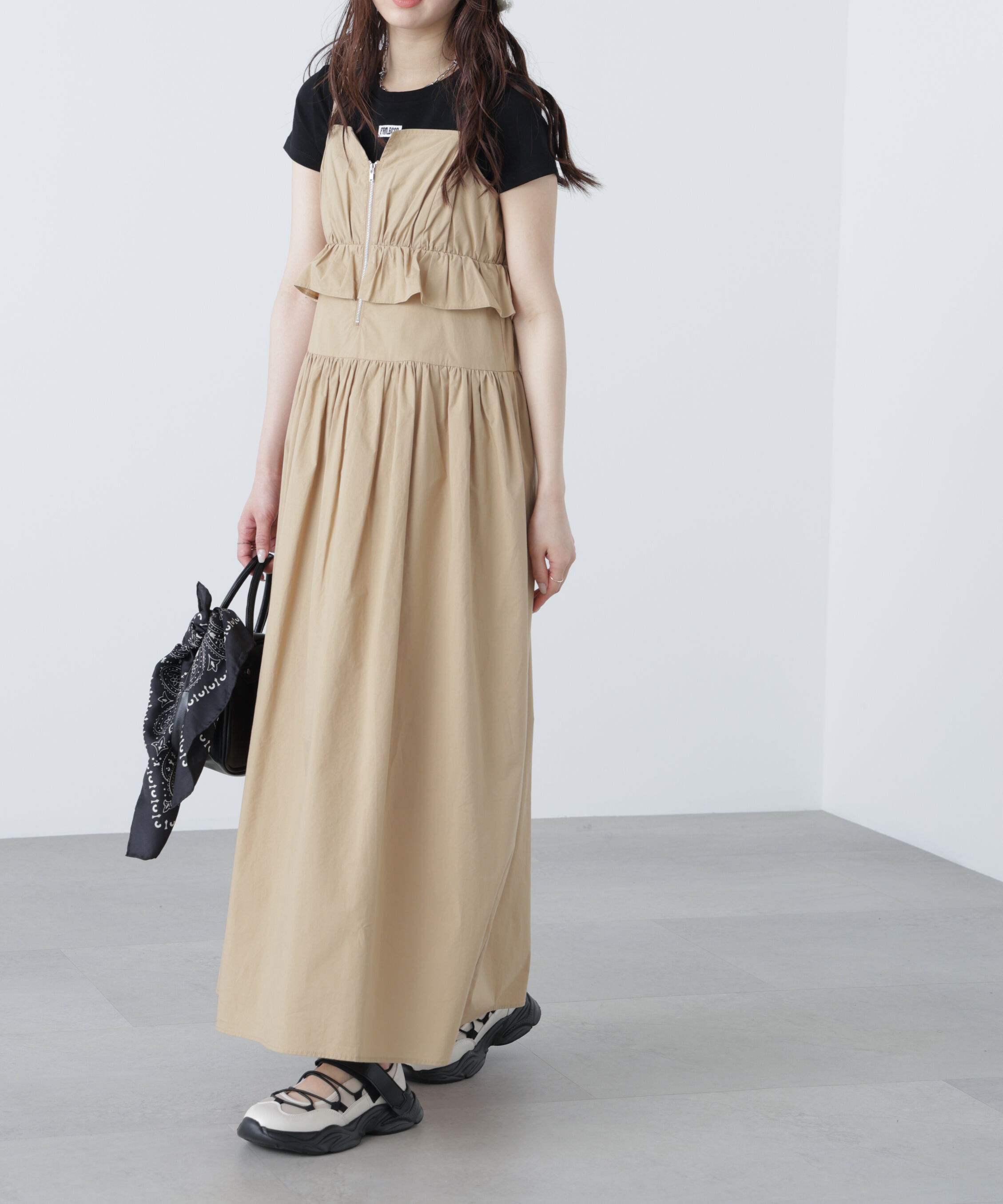  「ペプラムキャミティアードワンピース」|ワンピース|ベージュ