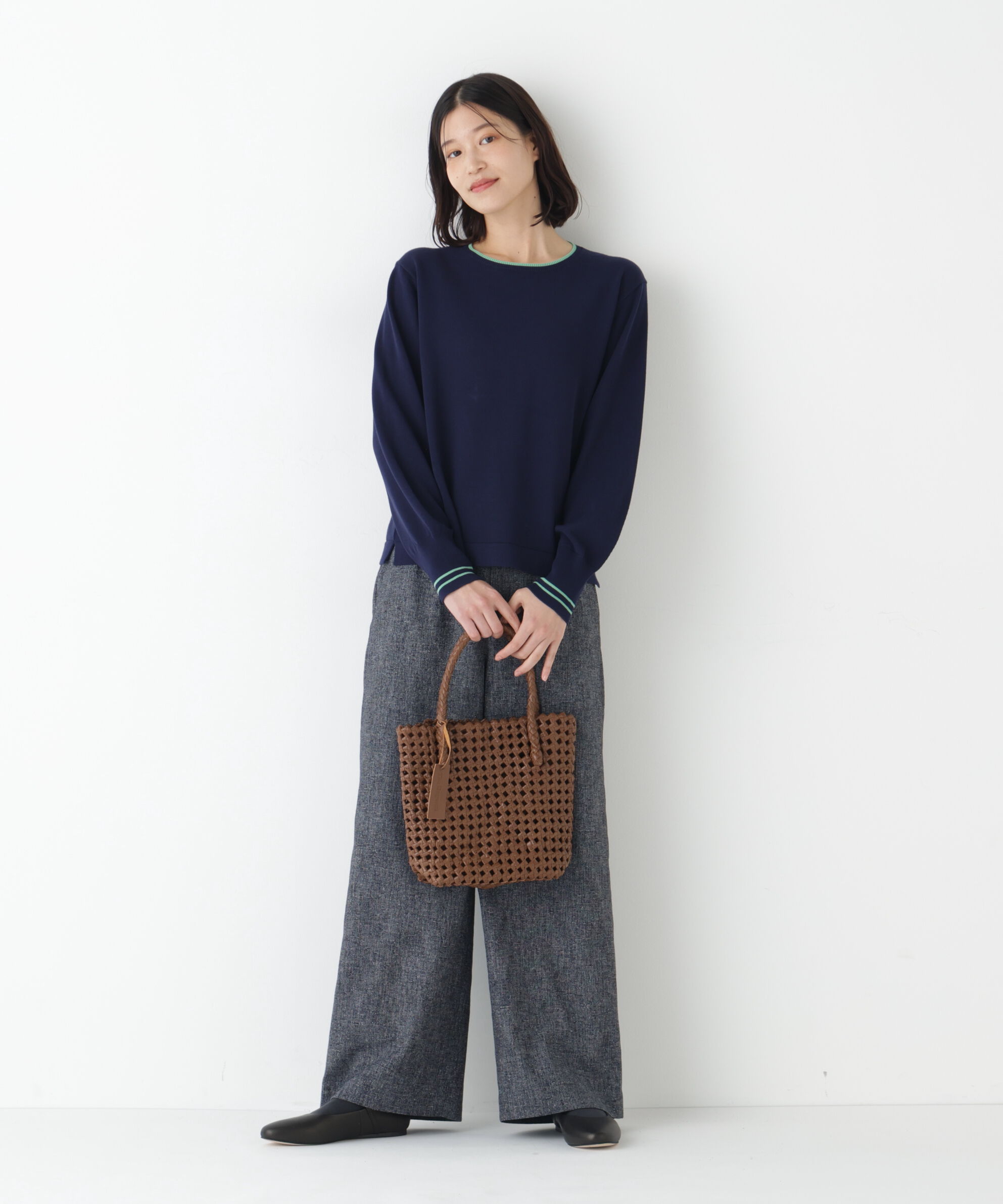  「◆《ウォッシャブル》オーガニックコットン混ライン入プルオーバー」|ニット・セーター|