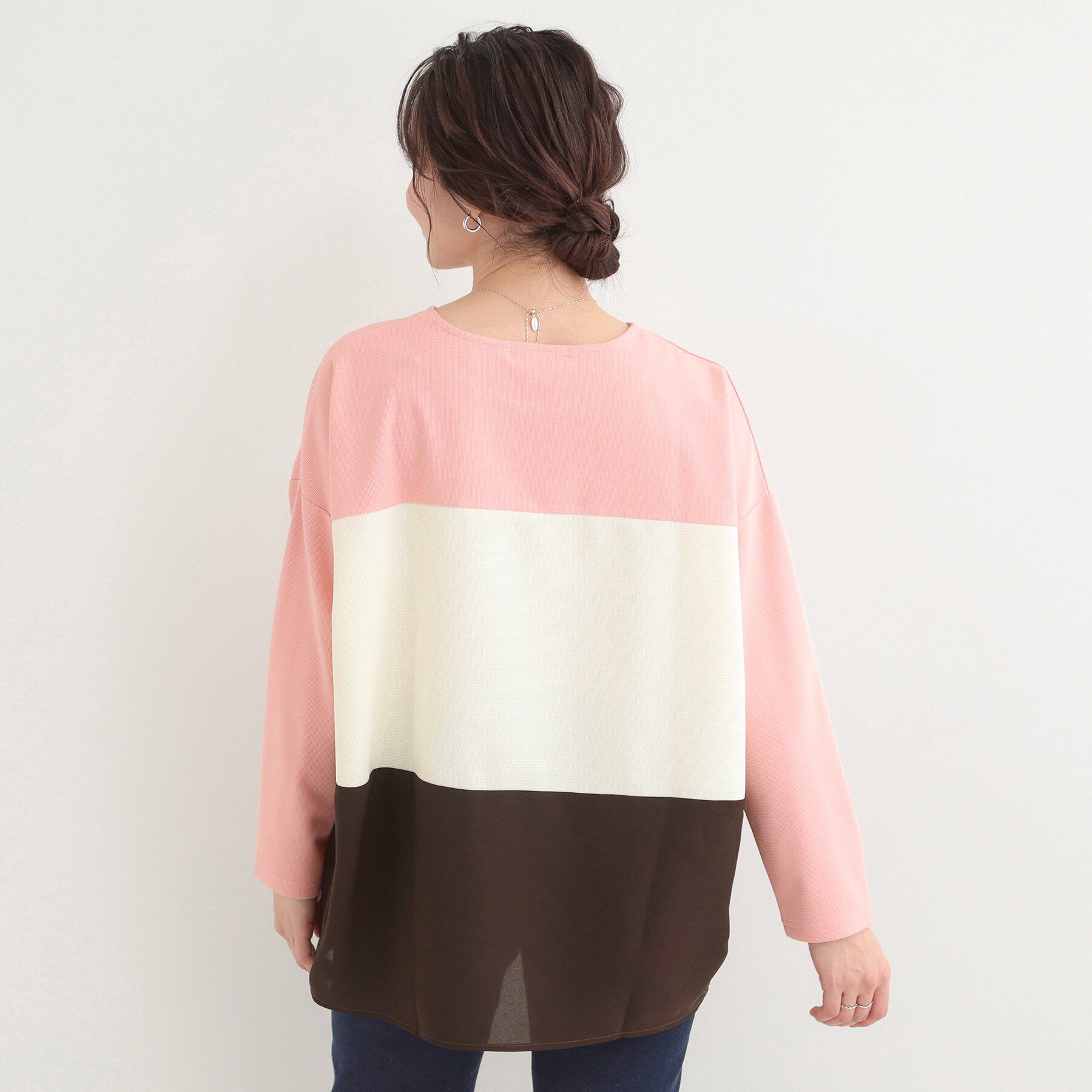 SHOO･LA･RUE「【洗濯機可/S-LL/体型カバー】インせず着られる 3段切替 配色トップス」|Tシャツ・カットソー|