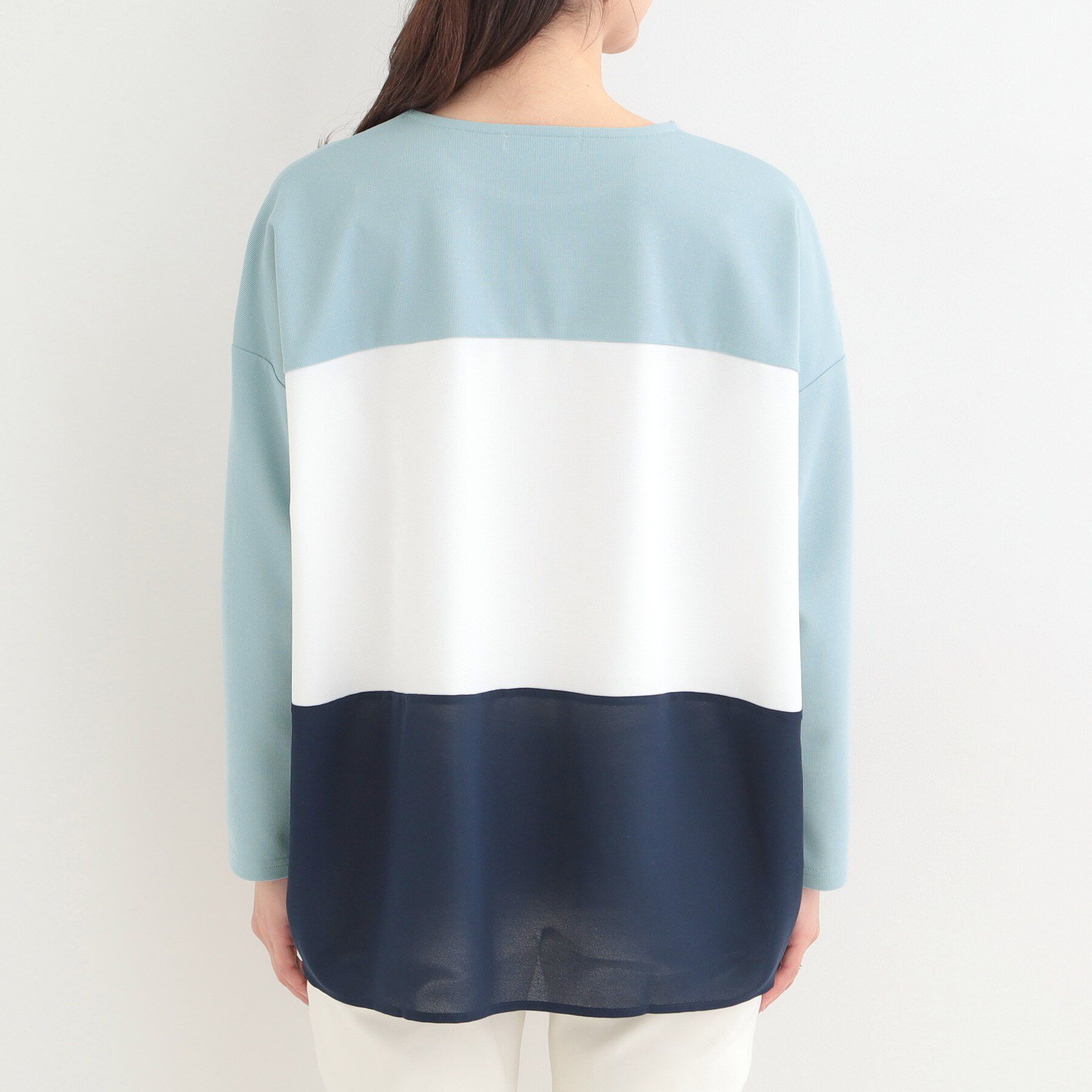 SHOO･LA･RUE「【洗濯機可/S-LL/体型カバー】インせず着られる 3段切替 配色トップス」|Tシャツ・カットソー|