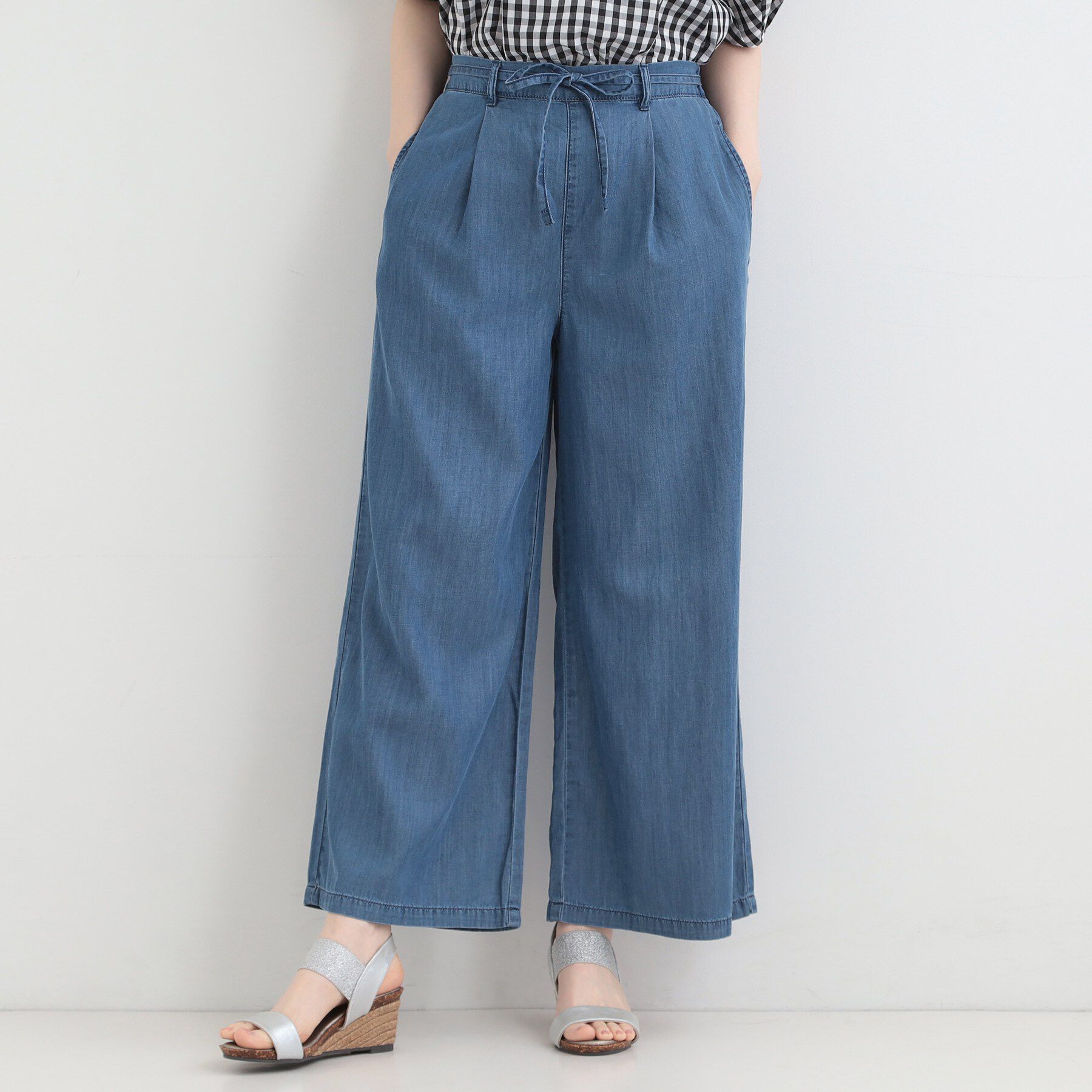 SHOO･LA･RUE「【着丈選べる/2WAY/S-LL】ウエストリボンがポイント　デニムワイドイージーパンツ」|その他|
