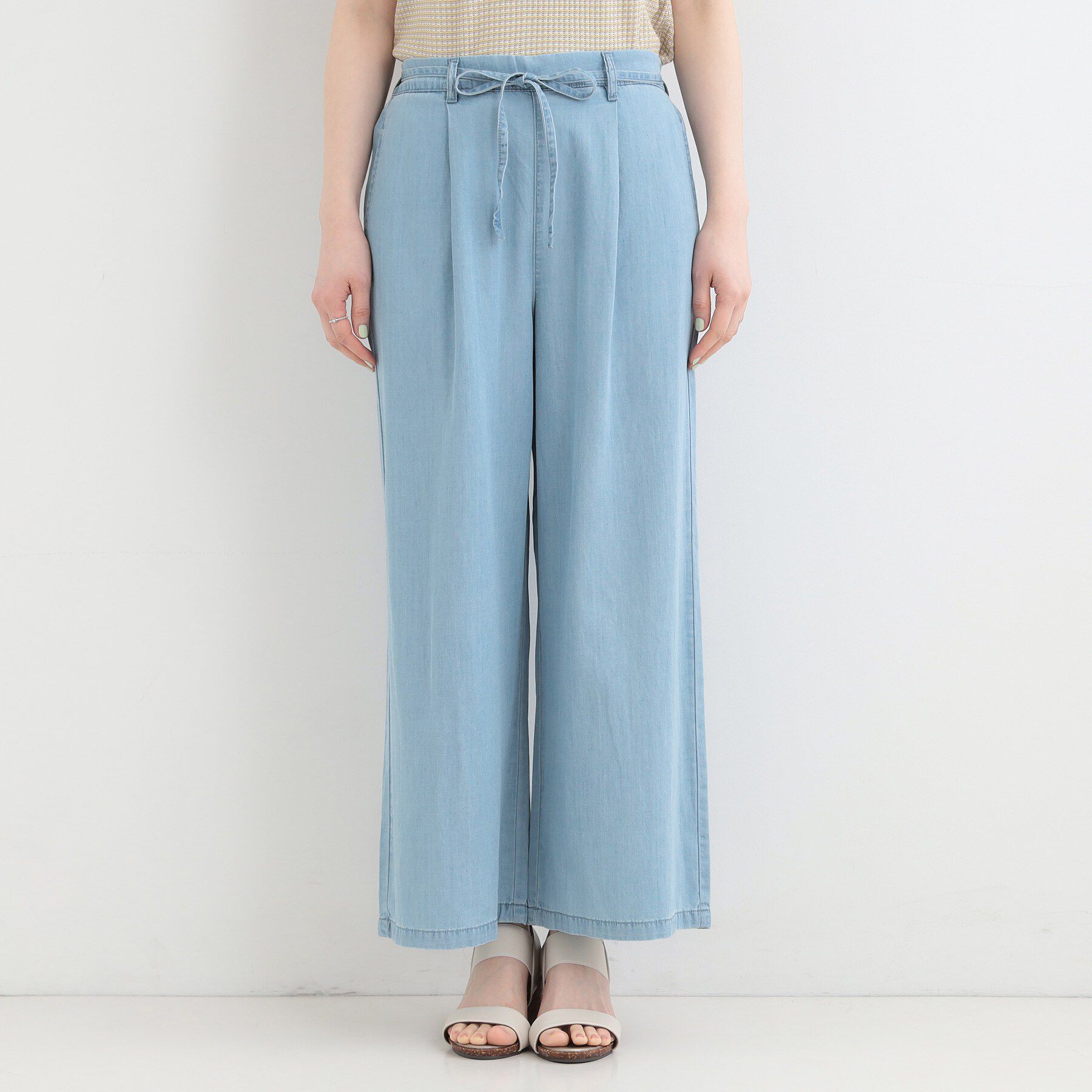 SHOO･LA･RUE「【着丈選べる/2WAY/S-LL】ウエストリボンがポイント　デニムワイドイージーパンツ」|その他|