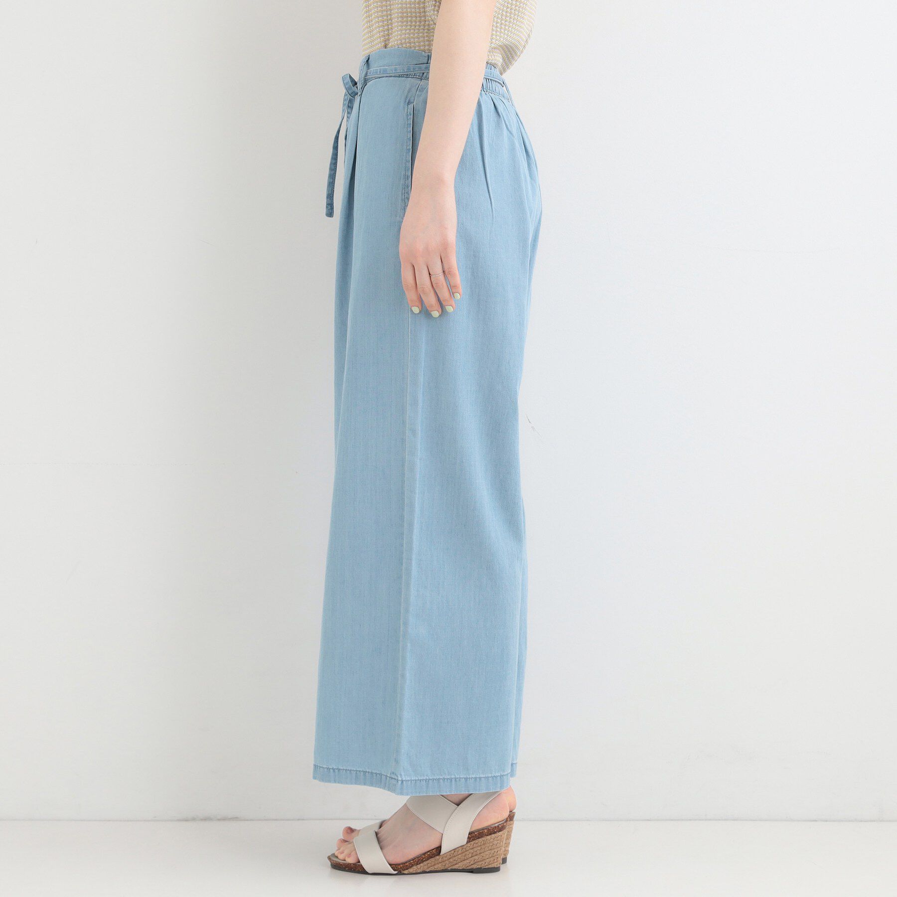 SHOO･LA･RUE「【着丈選べる/2WAY/S-LL】ウエストリボンがポイント　デニムワイドイージーパンツ」|その他|