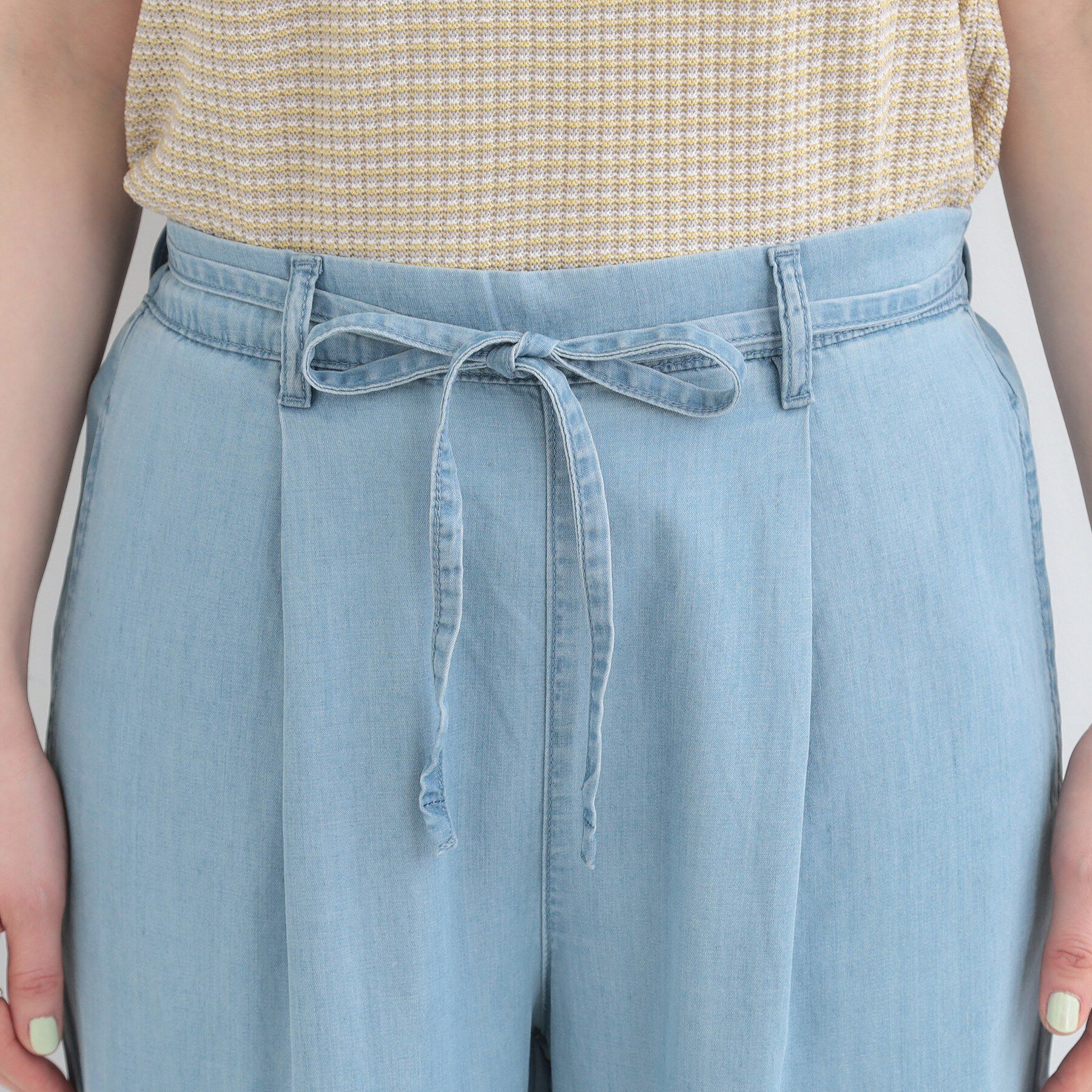 SHOO･LA･RUE「【着丈選べる/2WAY/S-LL】ウエストリボンがポイント　デニムワイドイージーパンツ」|その他|