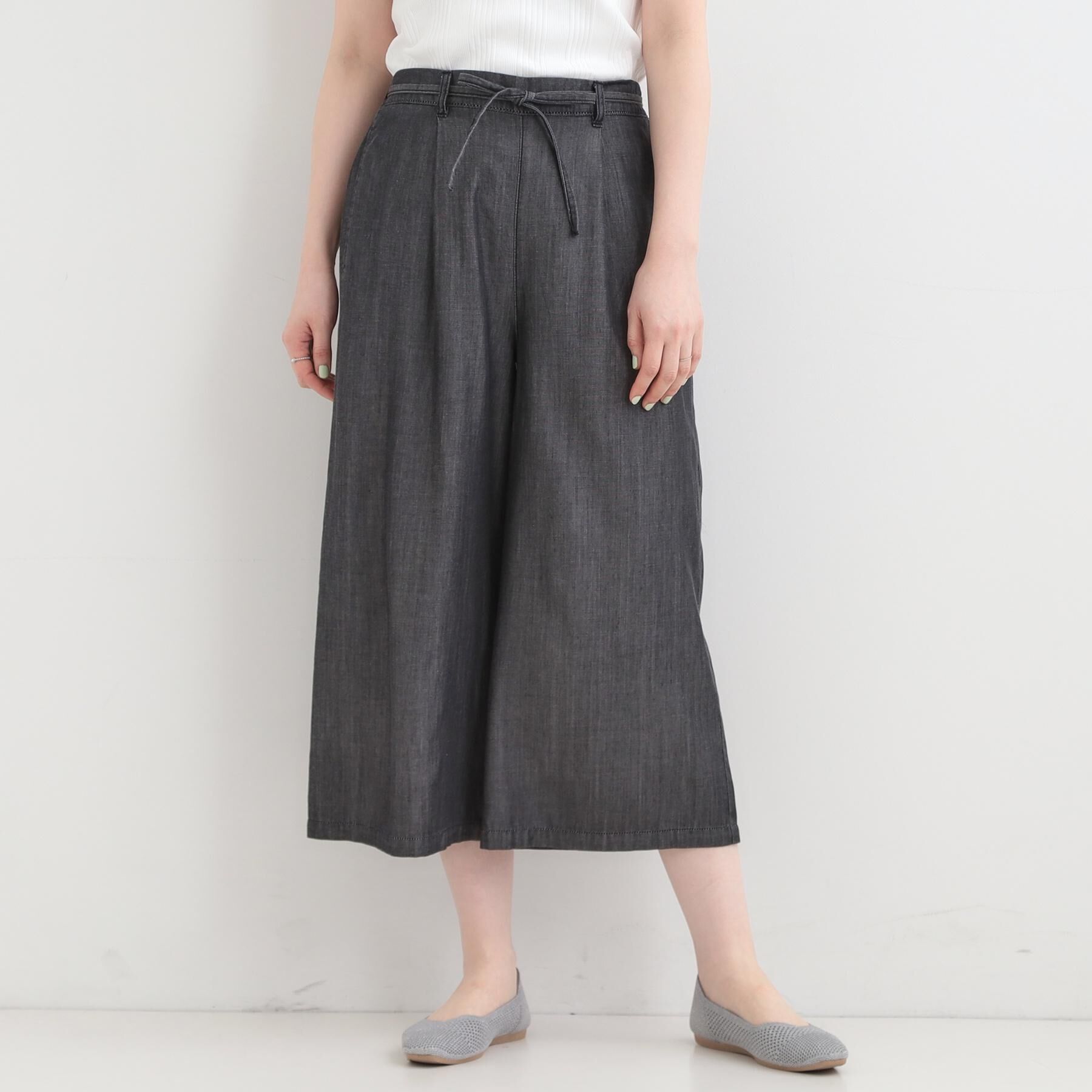 SHOO･LA･RUE「【着丈選べる/2WAY/S-LL】ウエストリボンがポイント　デニムワイドイージーパンツ」|その他|