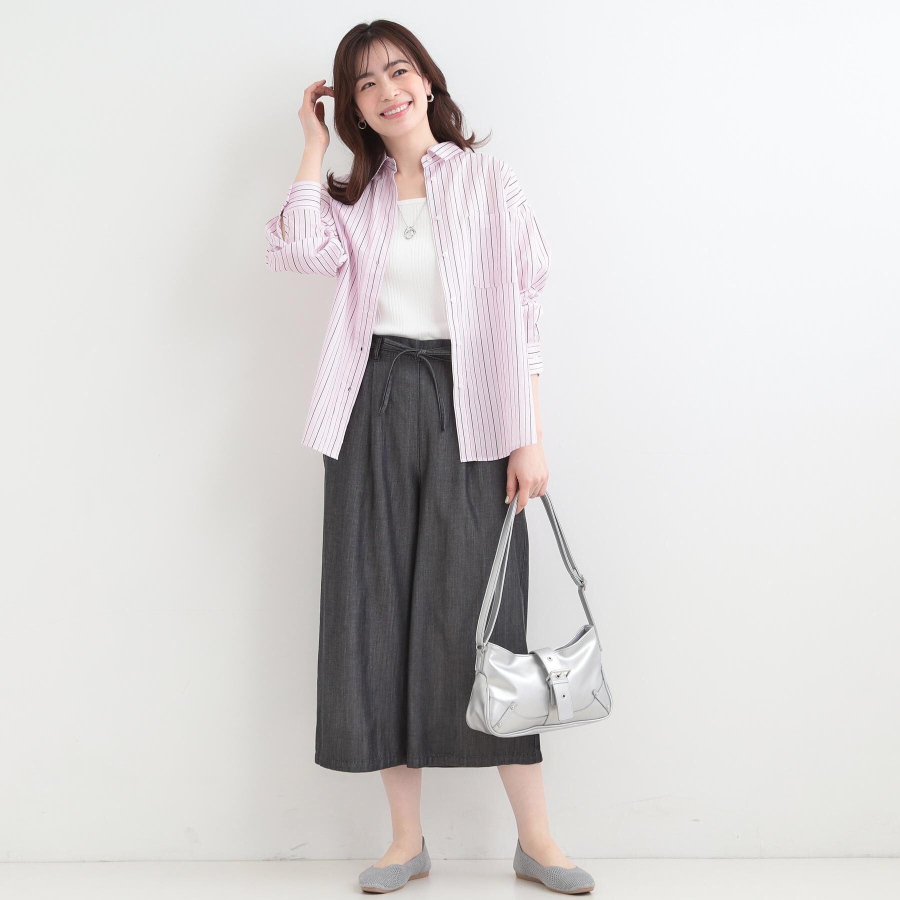 SHOO･LA･RUE「【着丈選べる/2WAY/S-LL】ウエストリボンがポイント　デニムワイドイージーパンツ」|その他|