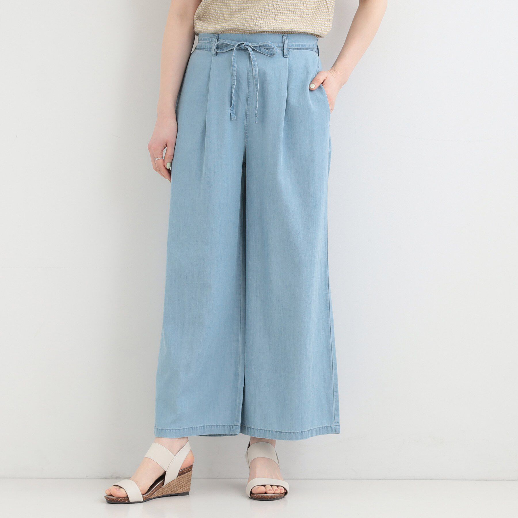 SHOO･LA･RUE「【着丈選べる/2WAY/S-LL】ウエストリボンがポイント　デニムワイドイージーパンツ」|その他|