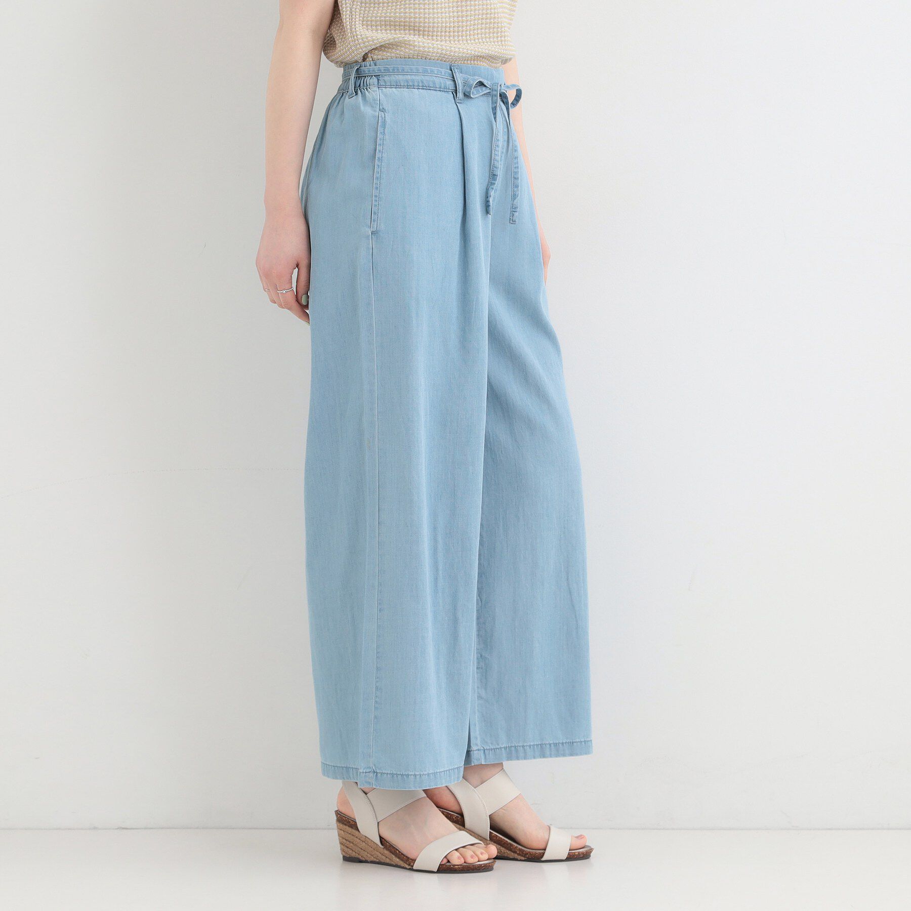 SHOO･LA･RUE「【着丈選べる/2WAY/S-LL】ウエストリボンがポイント　デニムワイドイージーパンツ」|その他|