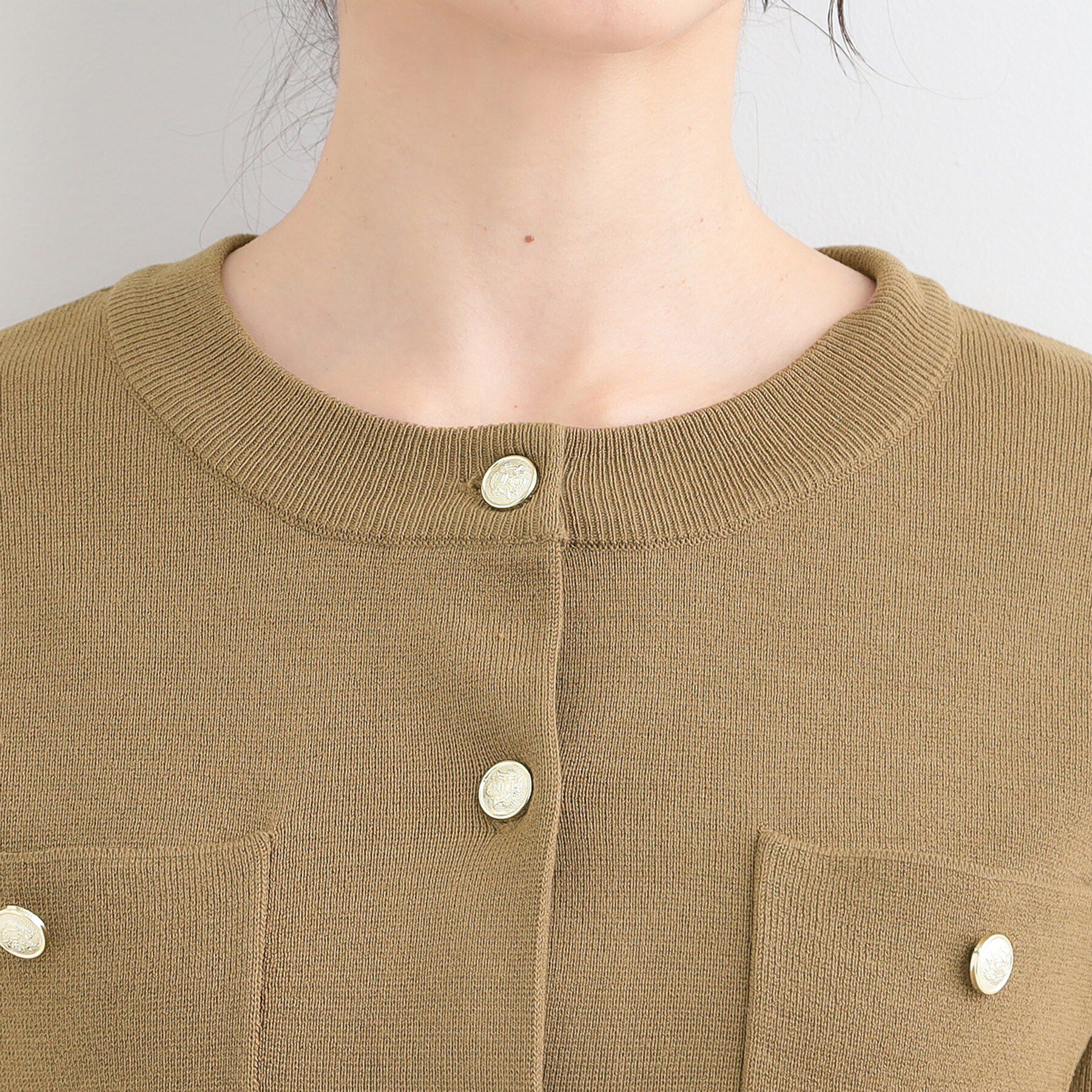 SHOO･LA･RUE「【S-LL/洗濯機可】金ボタン5分袖カーディガン」|カーディガン|