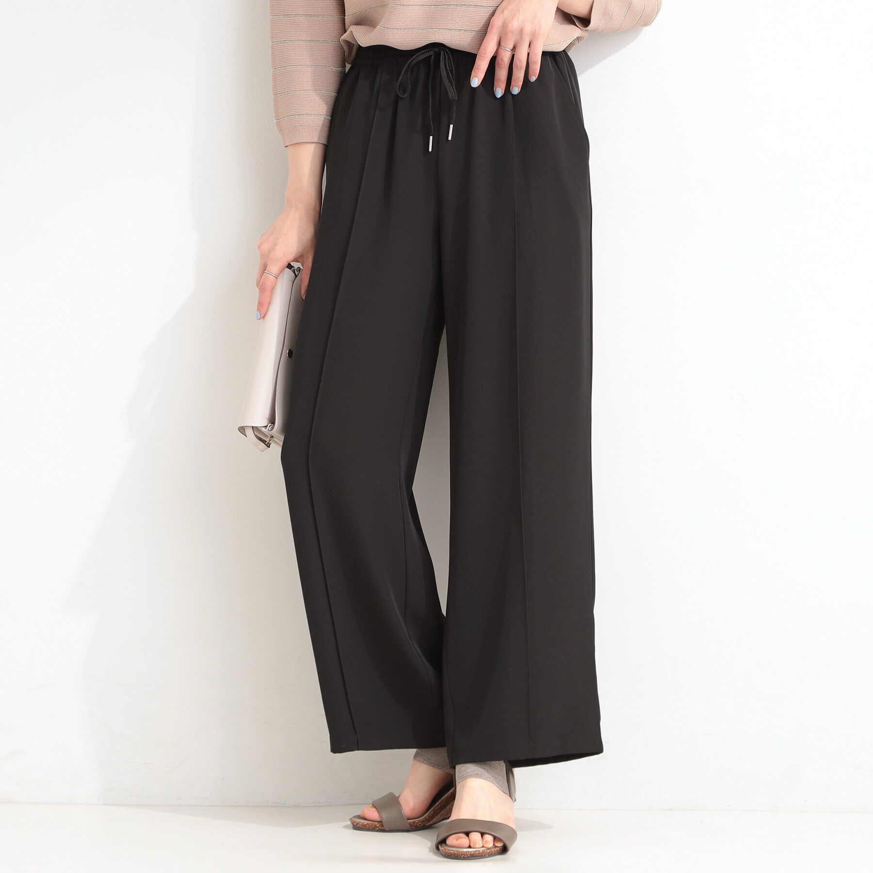 SHOO･LA･RUE「【セットアップ可/ひんやり/UV/S-LL】さらさらぷるん イージーワイドパンツ」|その他|ブラック(019)