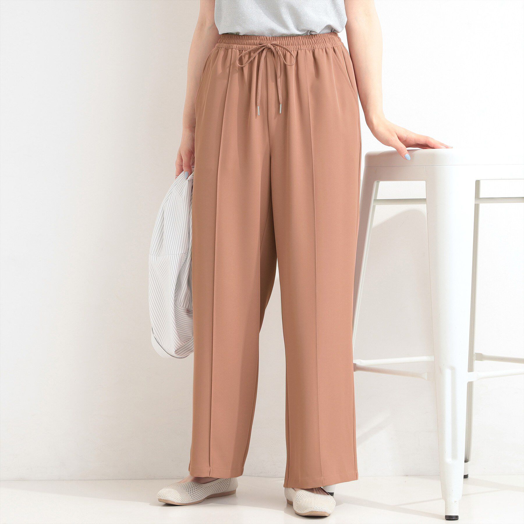 SHOO･LA･RUE「【セットアップ可/ひんやり/UV/S-LL】さらさらぷるん イージーワイドパンツ」|その他|オレンジ(069)