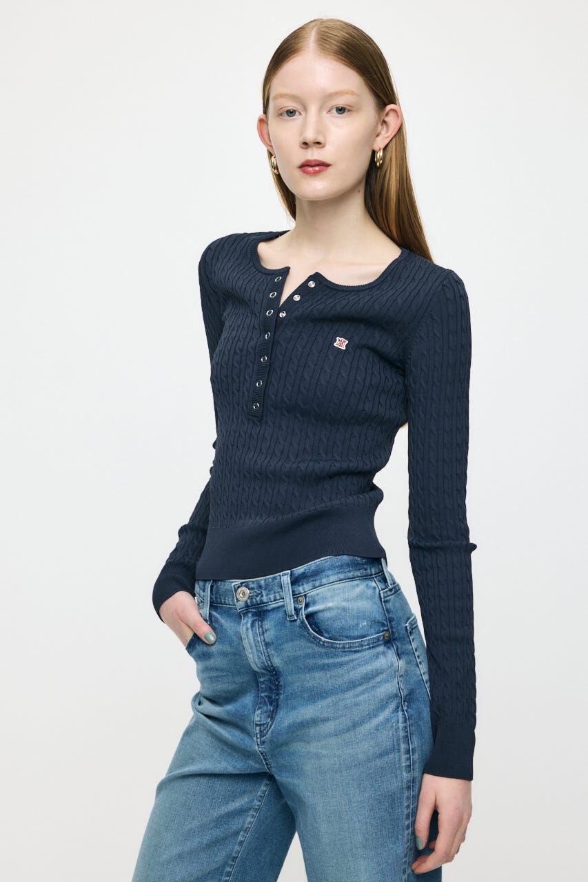MOUSSY「HENRY NECK CABLE KNIT トップス」|ニット・セーター|