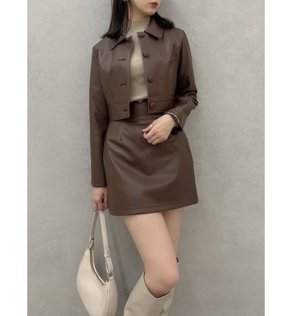 dazzlin「【SETUP】ショートタイトマテリアルジャケット※セットアップ対応」|ライダースジャケット|ブラウン