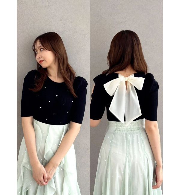 dazzlin「バックリボンビジューニットトップス」|ニット・セーター|