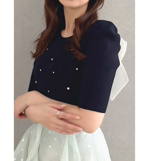 dazzlin「バックリボンビジューニットトップス」|ニット・セーター|ブラック