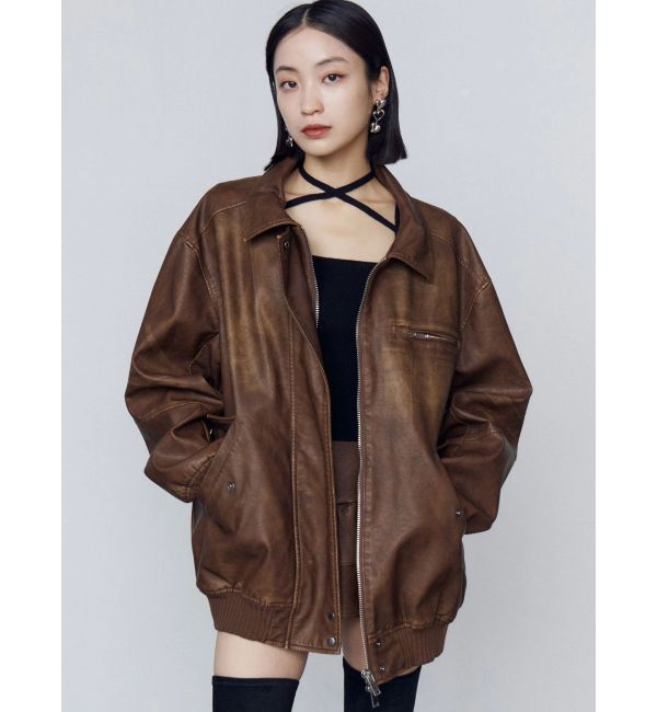EMODA「ヴィンテージフェイクレザーブルゾン」|ブルゾン・スタジャン|