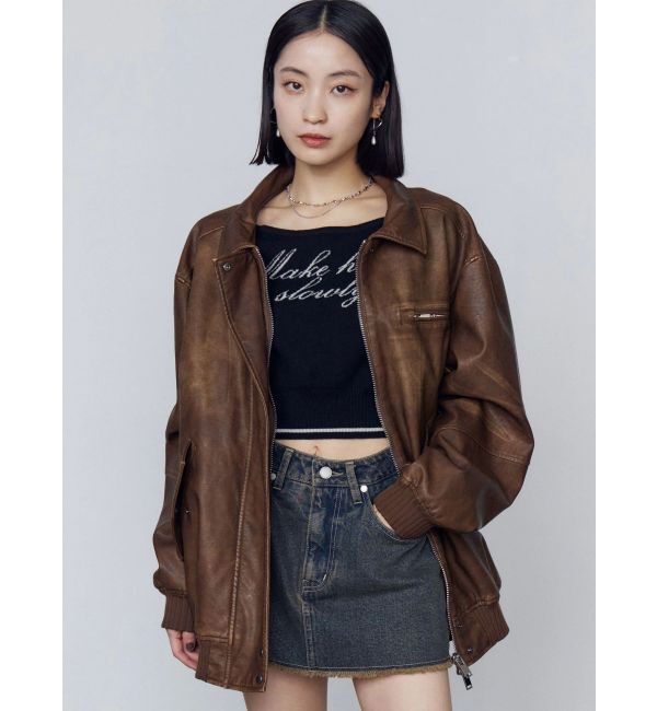 EMODA「ヴィンテージフェイクレザーブルゾン」|ブルゾン・スタジャン|
