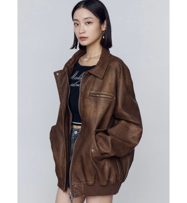 EMODA「ヴィンテージフェイクレザーブルゾン」|ブルゾン・スタジャン|