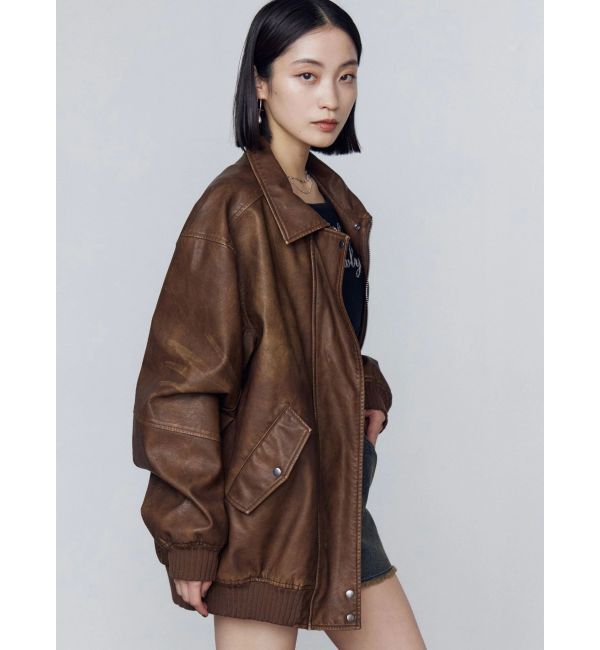 EMODA「ヴィンテージフェイクレザーブルゾン」|ブルゾン・スタジャン|