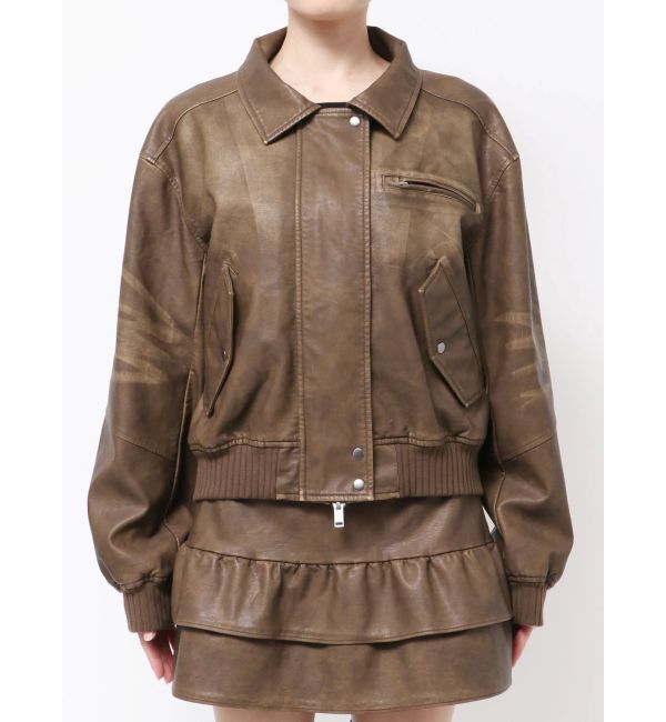 EMODA「ヴィンテージフェイクレザーブルゾン」|ブルゾン・スタジャン|ブラウン