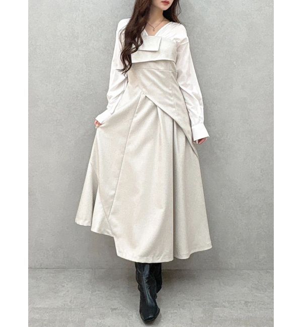 MERCURYDUO「異素材ドッキングラップワンピース」|ワンピース|ベージュ