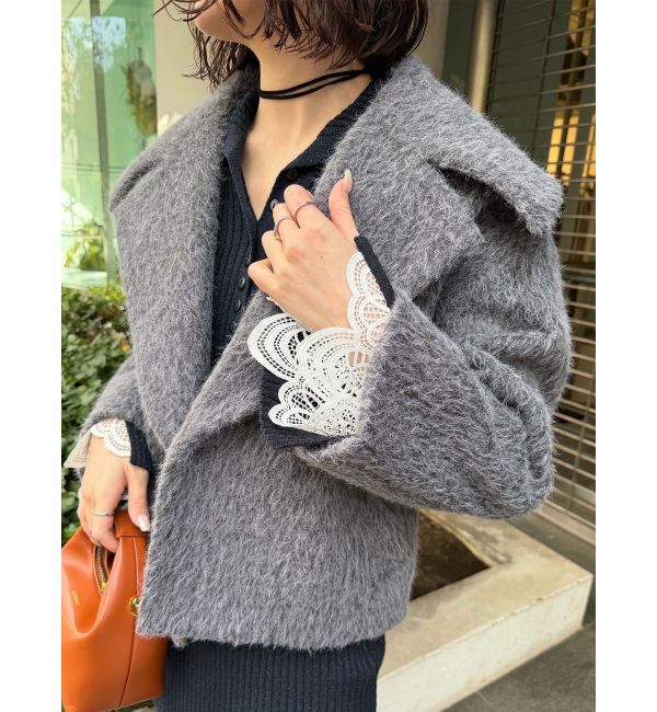 LAGUNAMOON「フェイクフェザーワイドカラーショートコート」|その他|