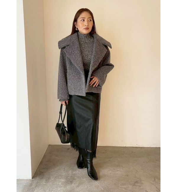 LAGUNAMOON「フェイクフェザーワイドカラーショートコート」|その他|