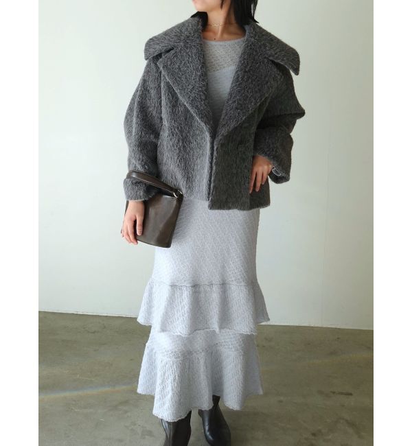 LAGUNAMOON「フェイクフェザーワイドカラーショートコート」|その他|