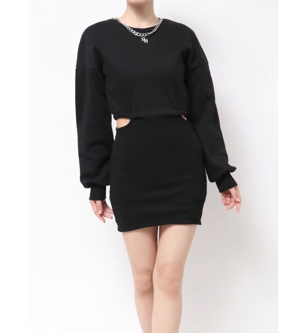 GYDA「SIDE OPEN CHAIN GGスウェットワンピース」|ワンピース|ブラック