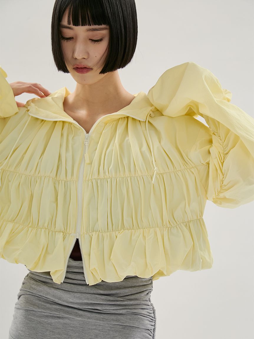 emmi atelier「【Movique】シャーリングブルゾン/撥水/UVカット/接触冷感」|ブルゾン・スタジャン|